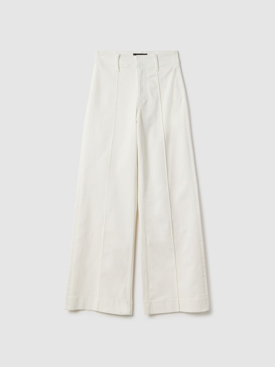 Pantaloni in cotone elasticizzato bianchi wide leg_0