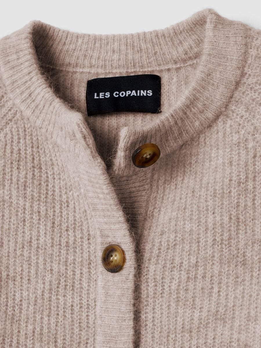 Beige crew-neck cardigan in stretchy wool and alpaca, regular fit_6