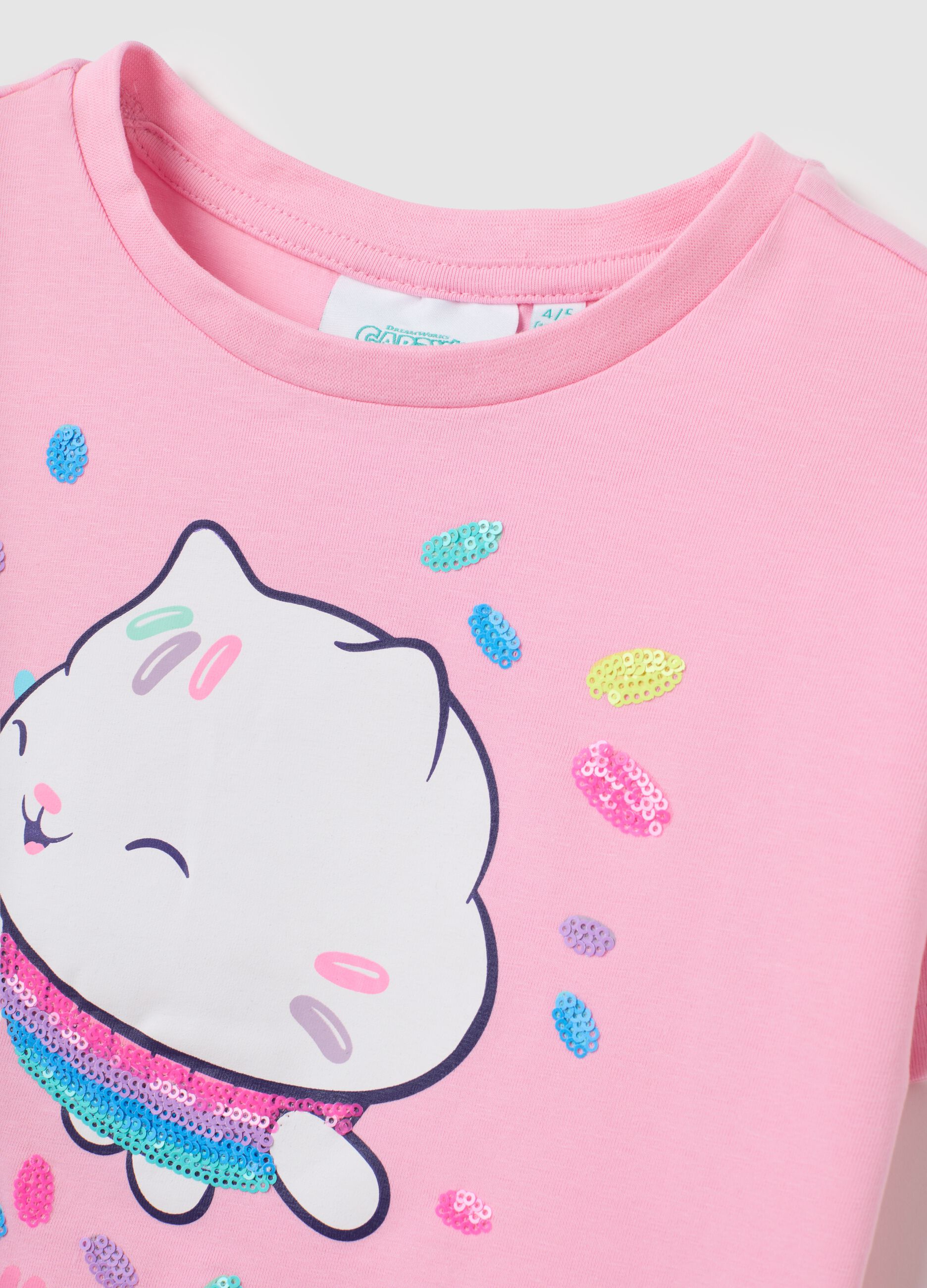 T-shirt da bambina in cotone elasticizzato rosa regular fit con stampa