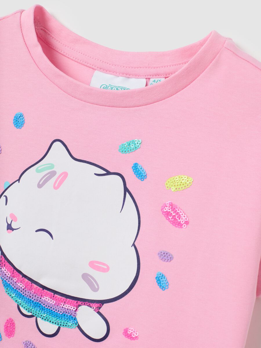 Girls' pink stretch cotton t-shirt regular fit with print_3