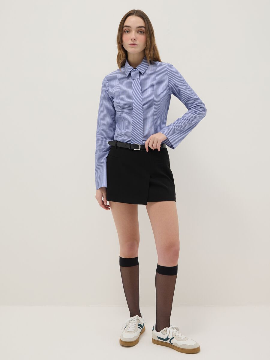 Black regular fit mini skirt with belt_0