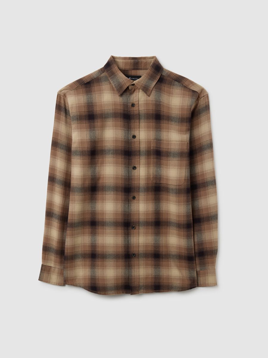 Camicia in puro cotone marrone regular fit_0