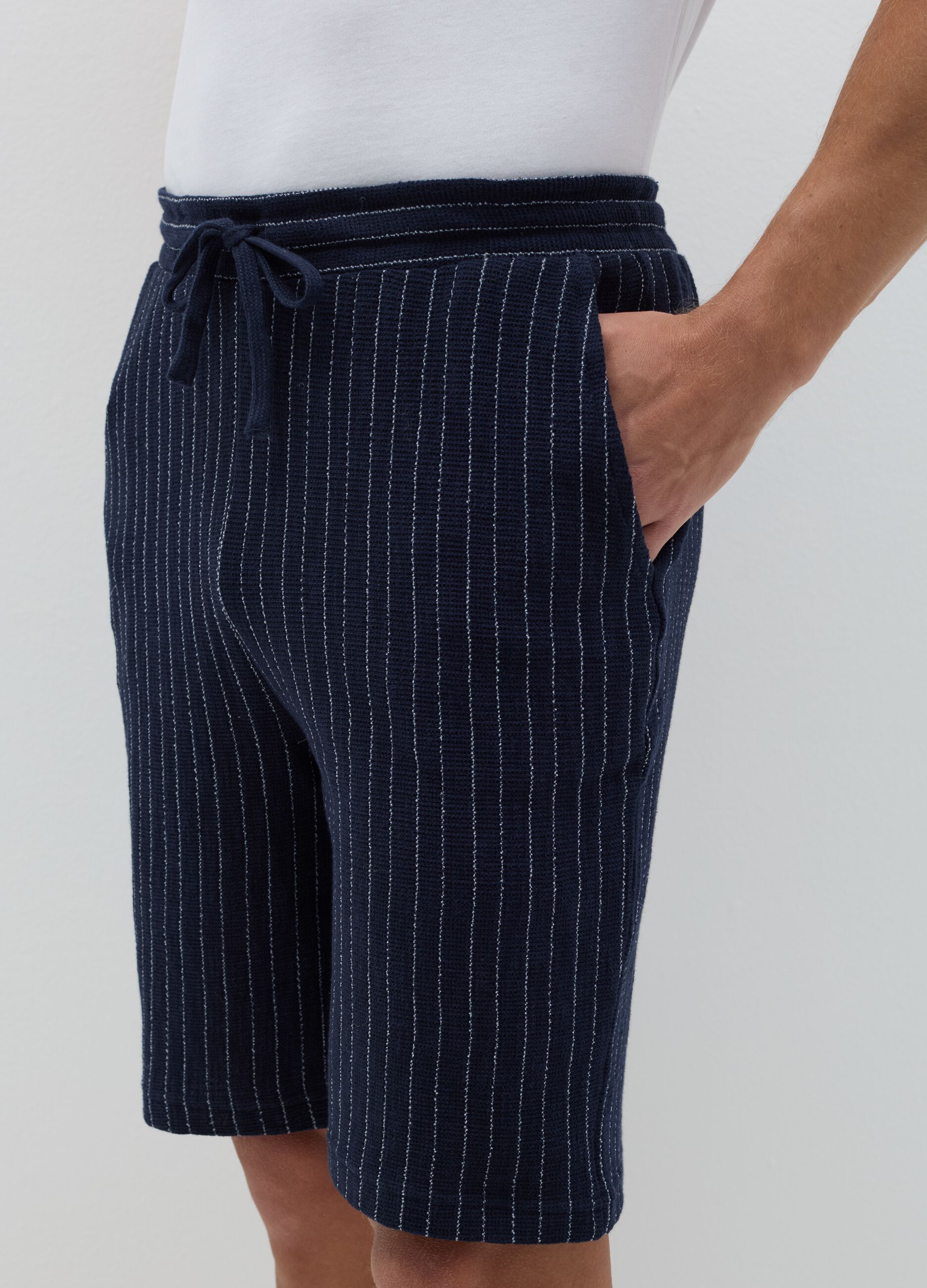 Pinstriped pyjama shorts with drawstring
