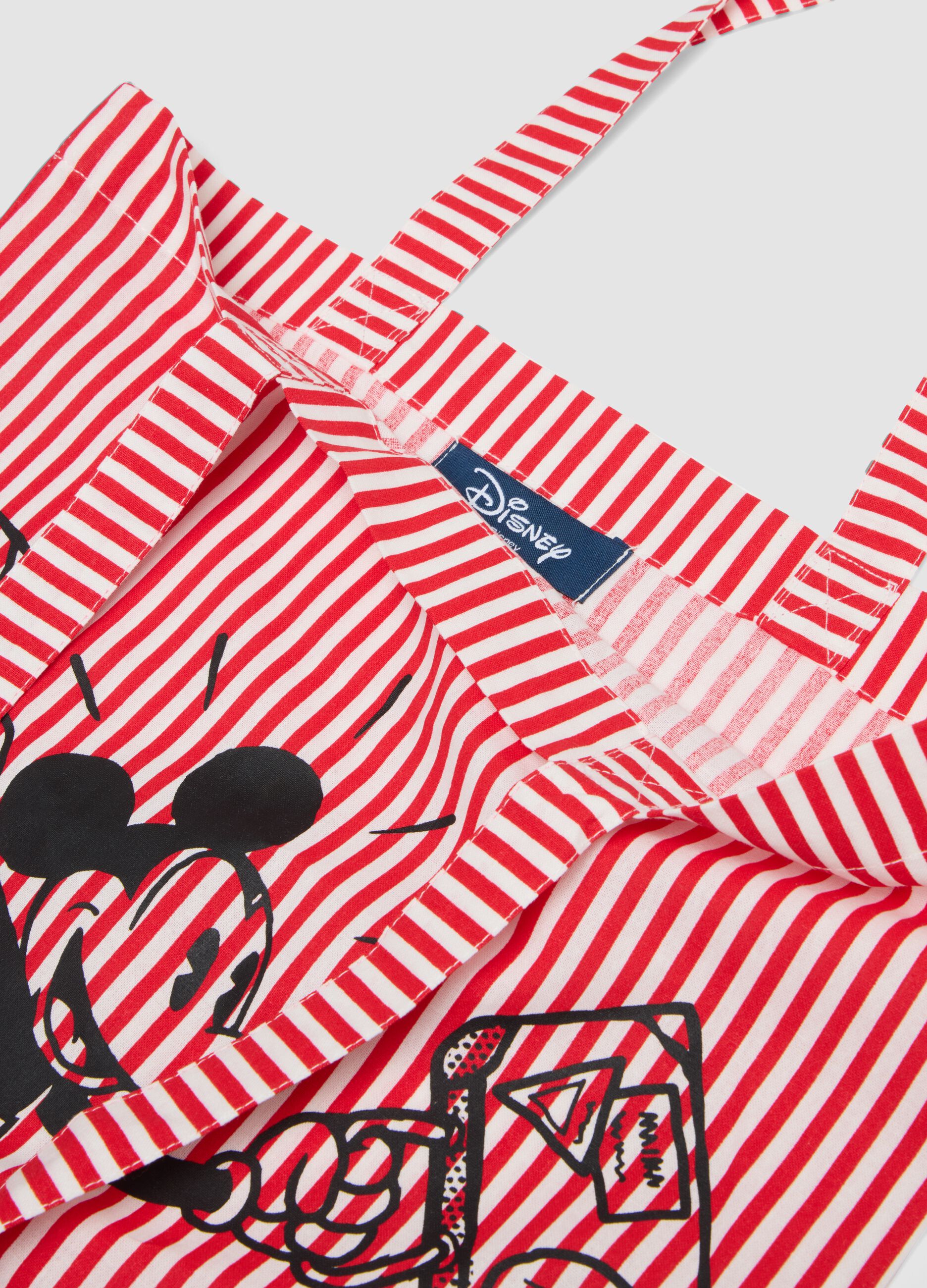 Red and white striped pure cotton tote bag with Mickey Mouse print