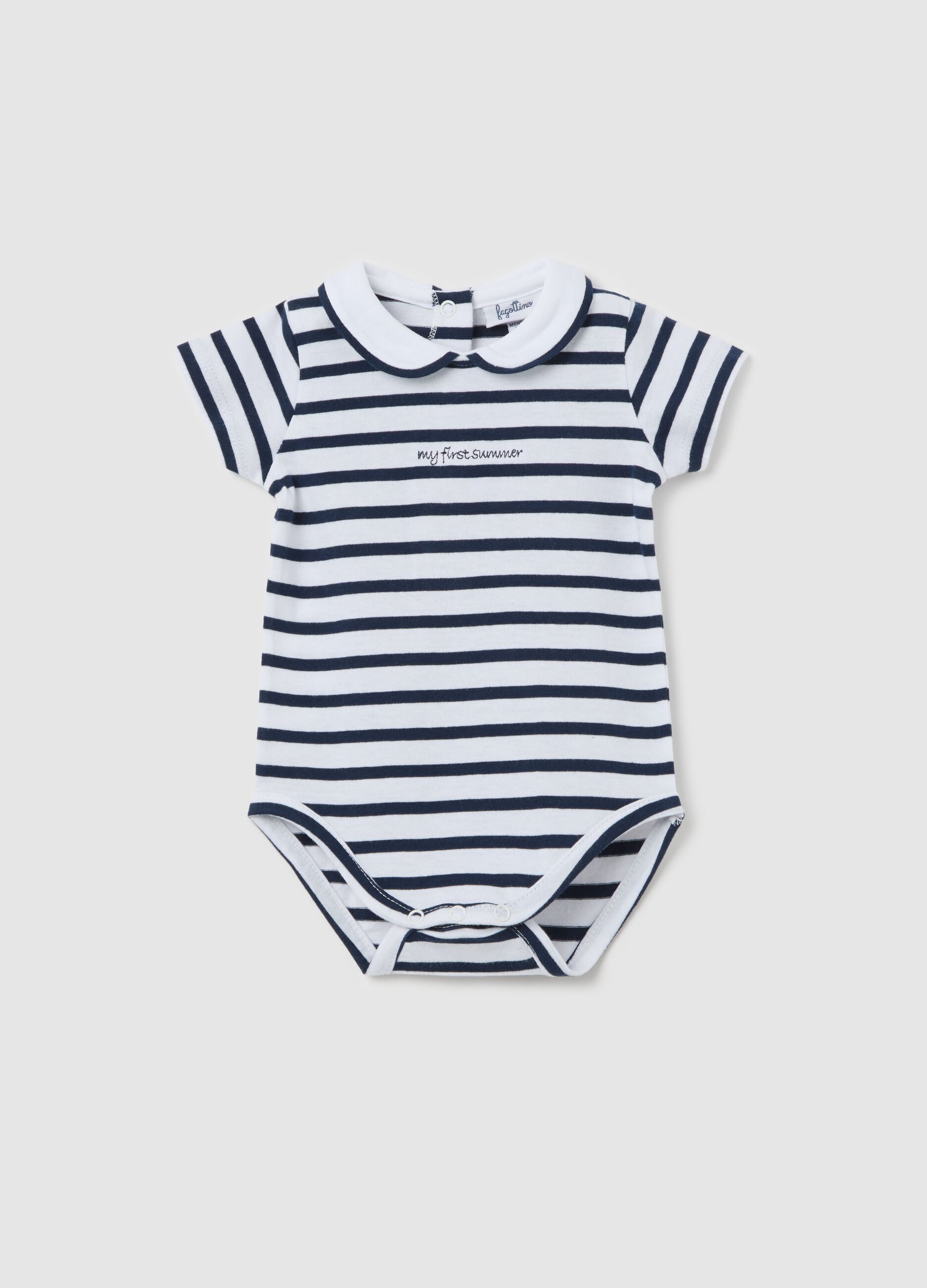 Body a righe blu e bianche in cotone bio