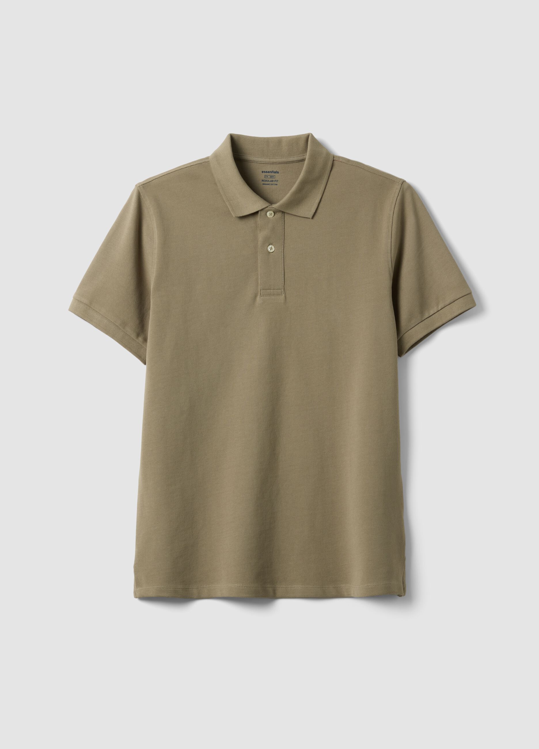 Beige short-sleeve organic cotton polo shirt, regular fit