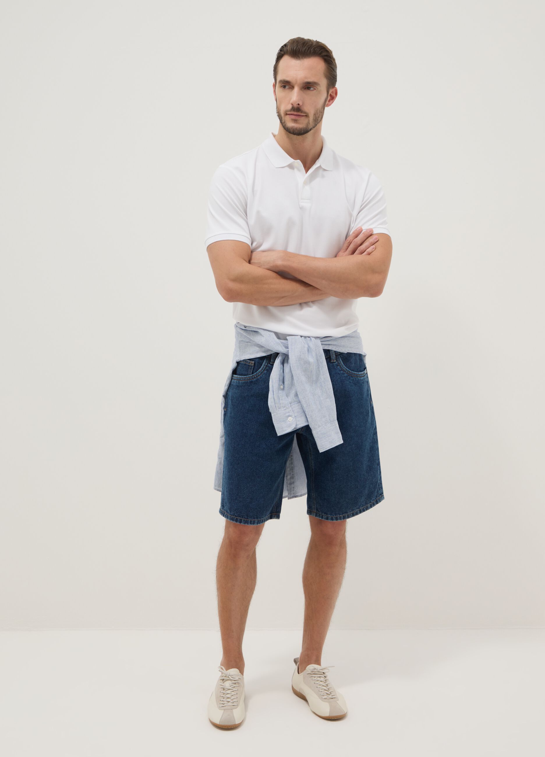 Blue denim Bermuda shorts in cotton blend, regular fit