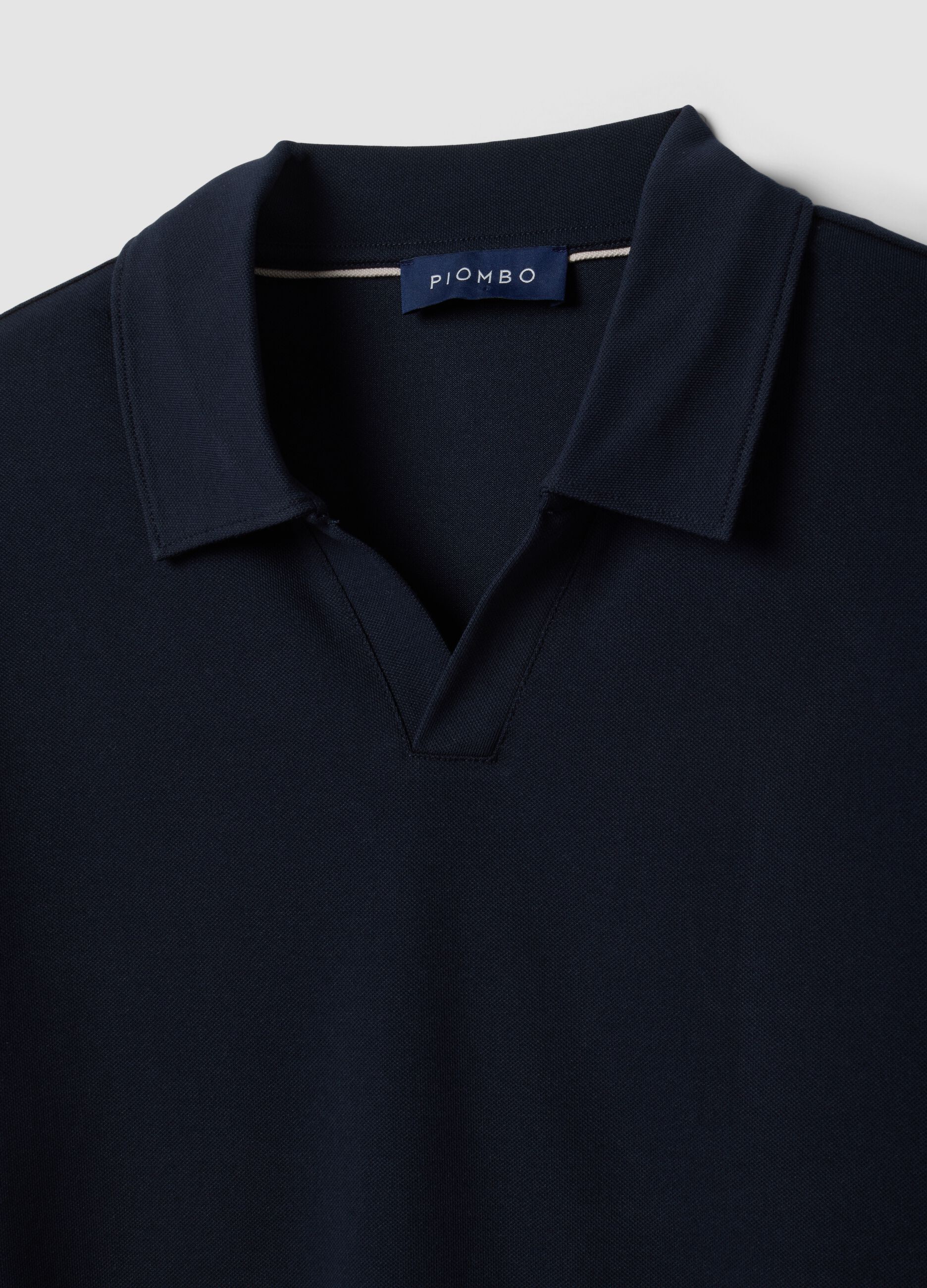 Navy 2-Way Stretch cotton polo shirt, regular fit