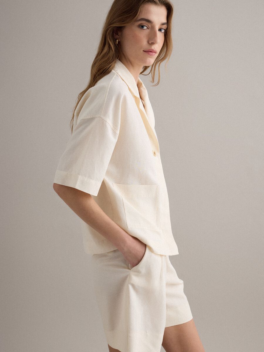 White lyocell-linen blend blazer, regular fit_0