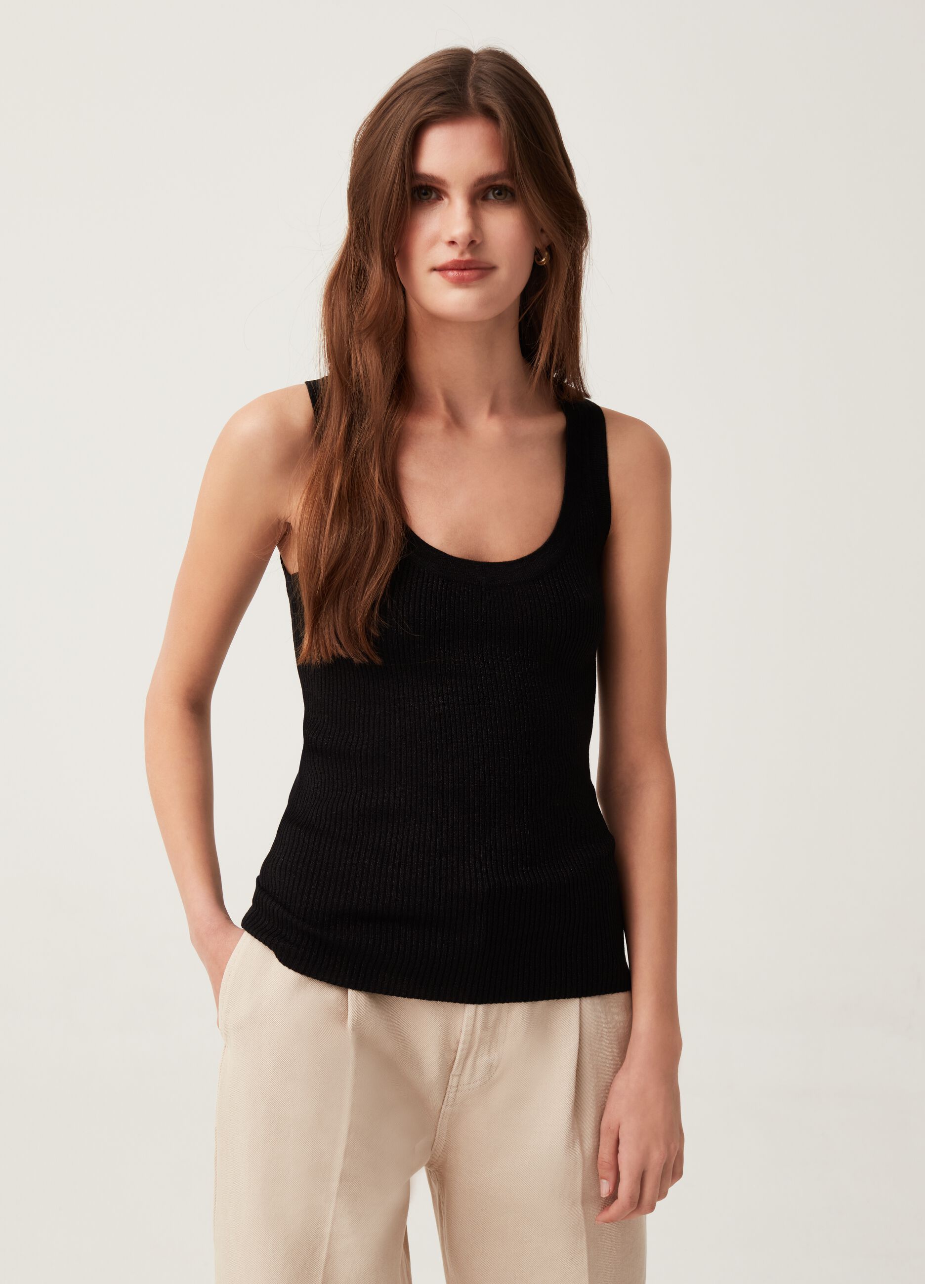 Tank top con lurex a costine_0