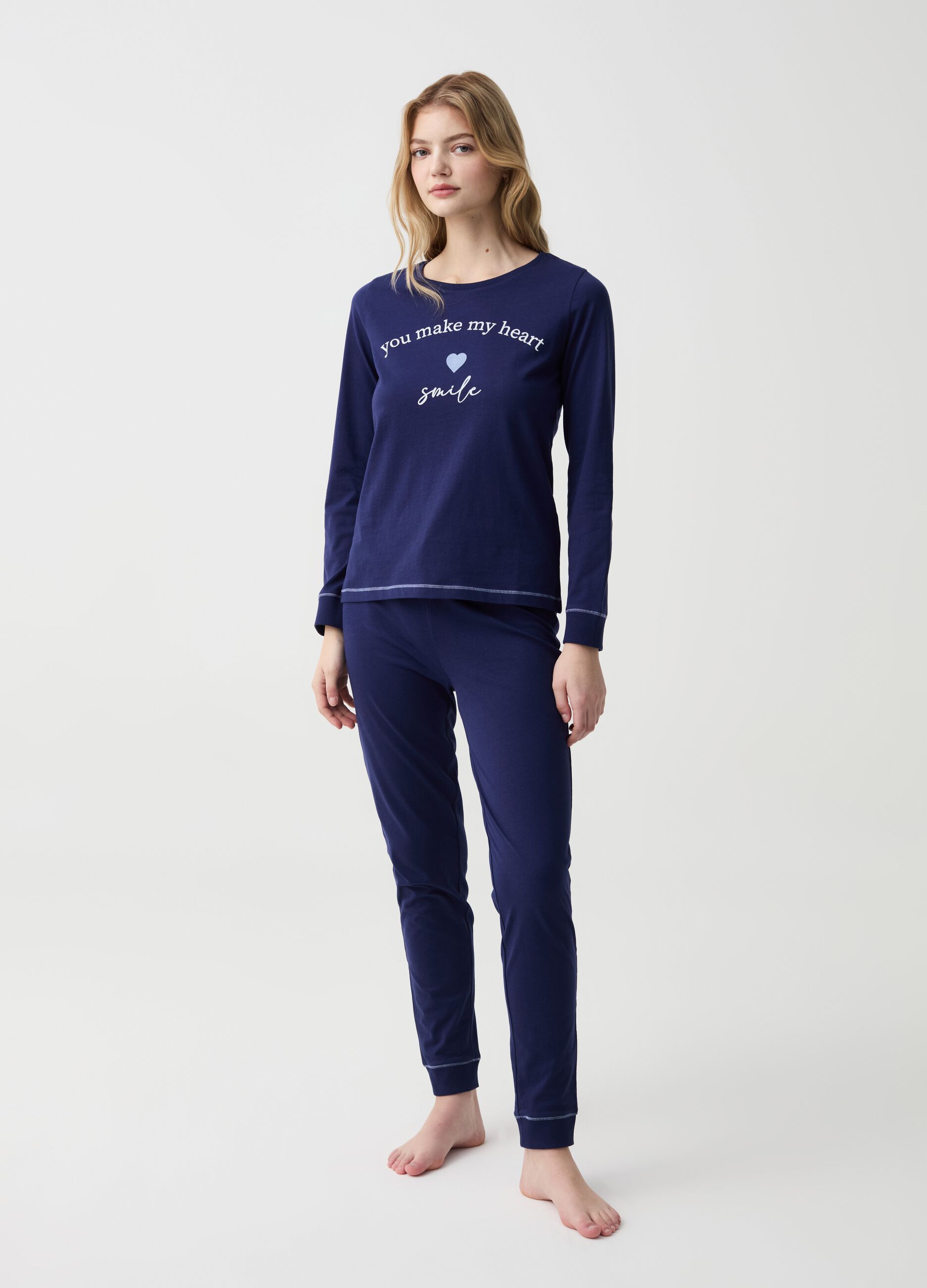 Long pyjama trousers with drawstring
