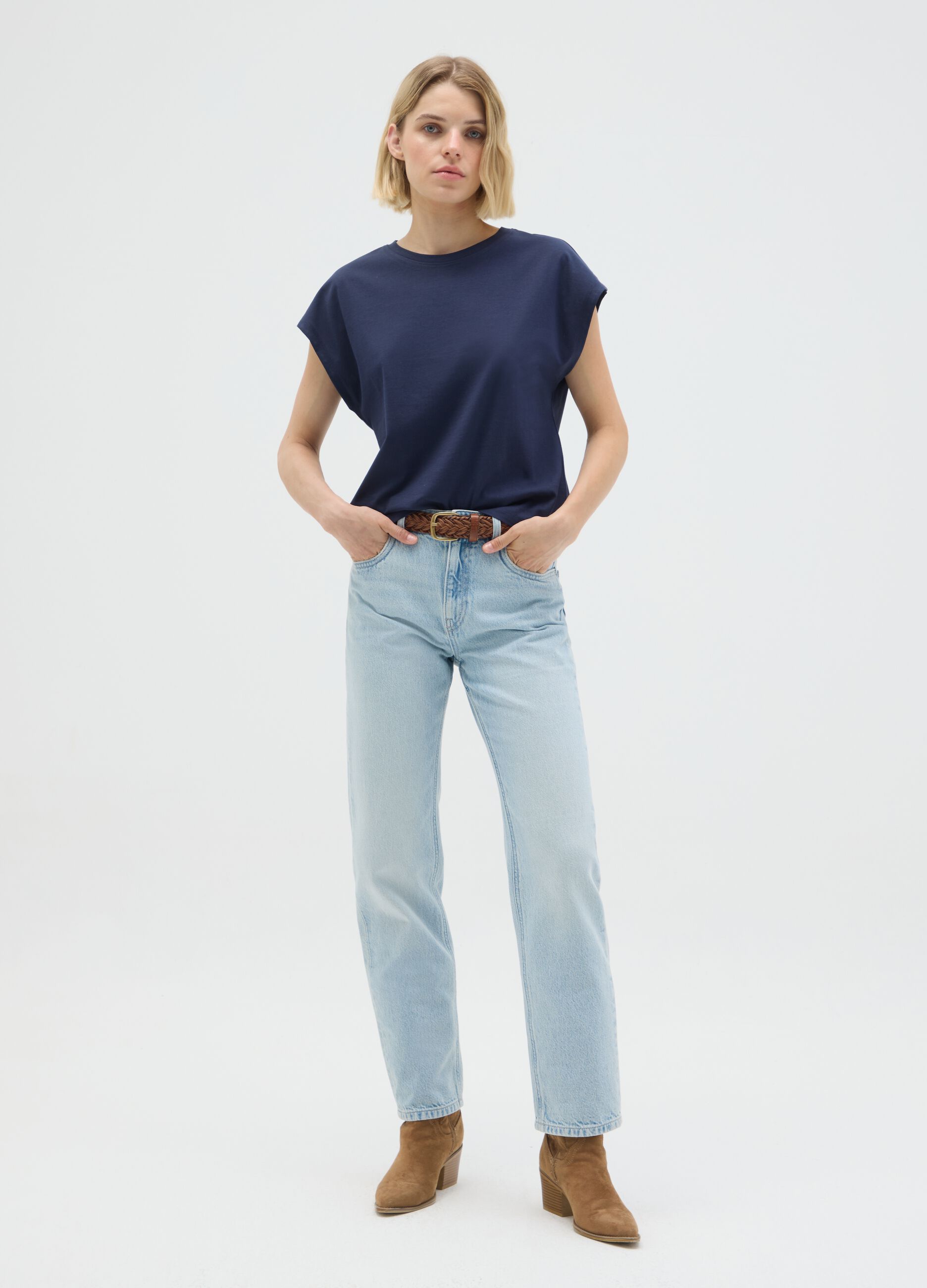 Ladies' blue cotton t-shirt