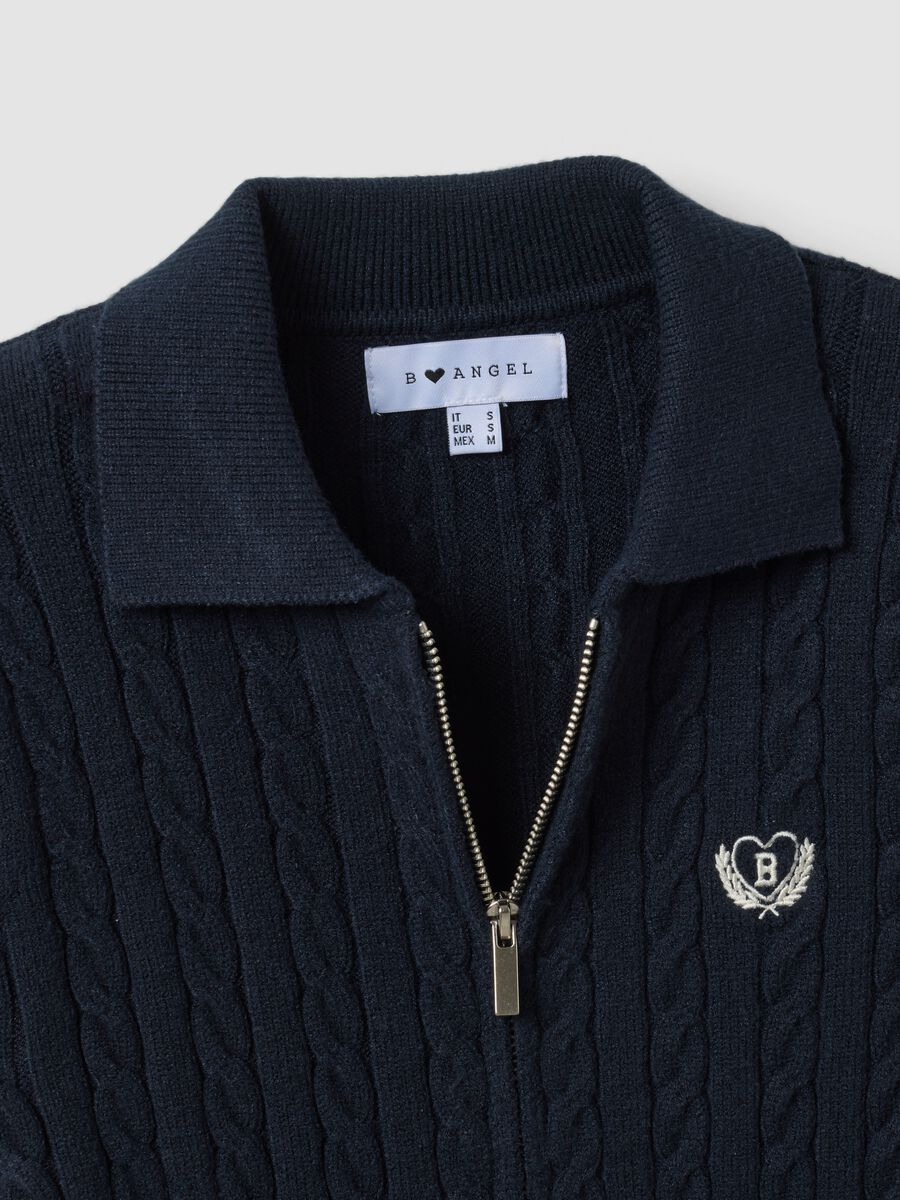 Cardigan blu scuro in misto viscosa con collo polo fitted_5