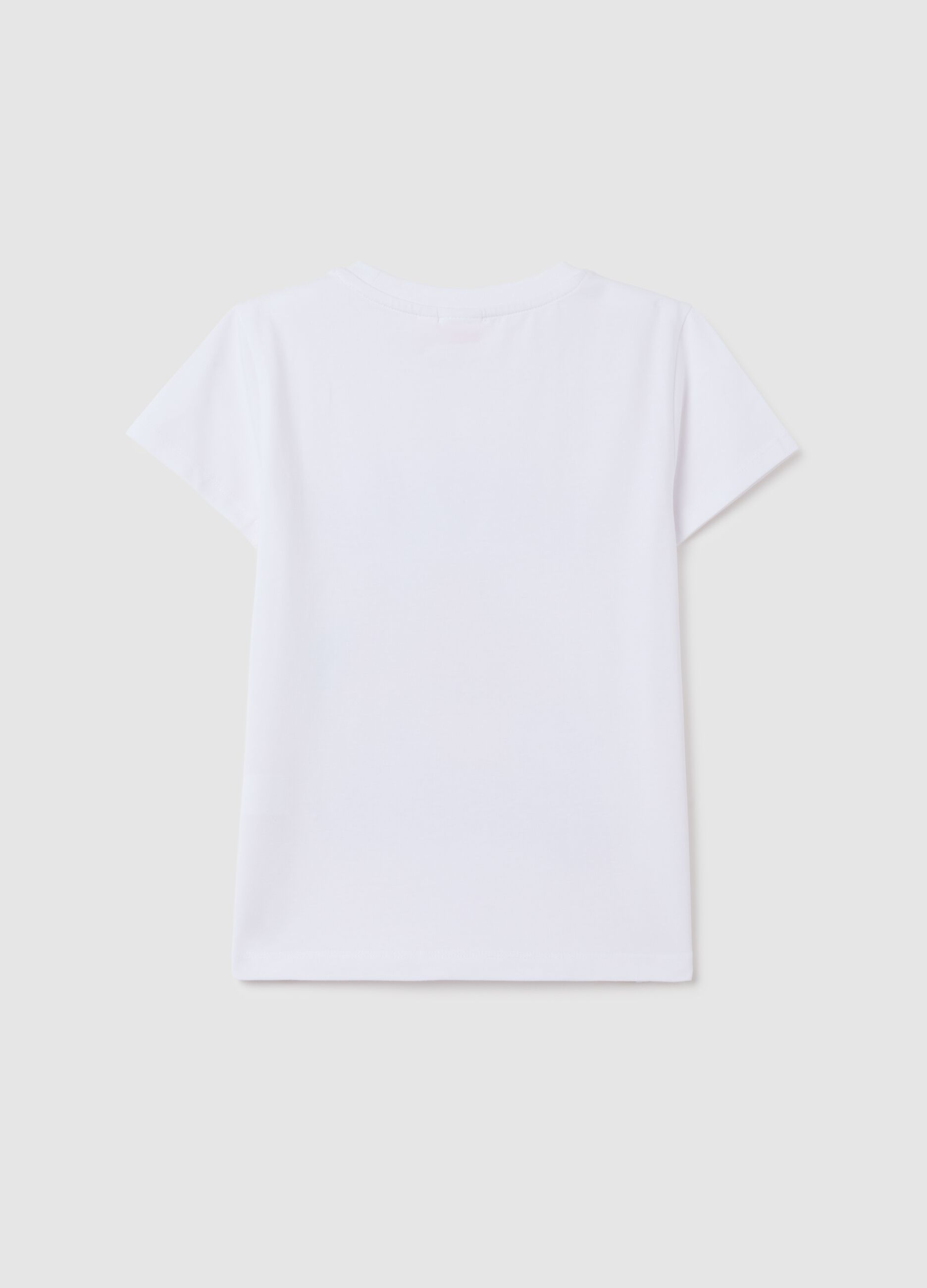 Girl's white stretch cotton T-shirt with Barbie print