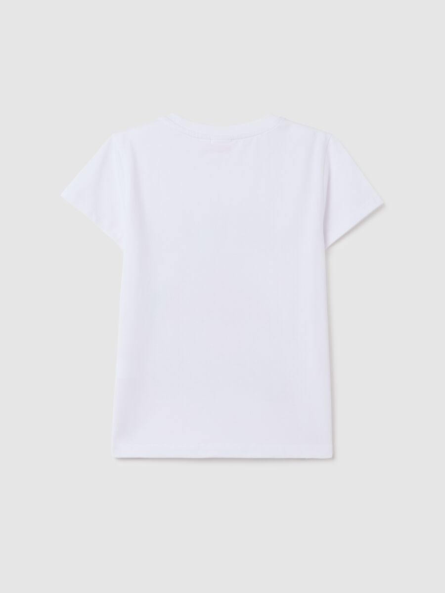 Girl's white stretch cotton T-shirt with Barbie print_1