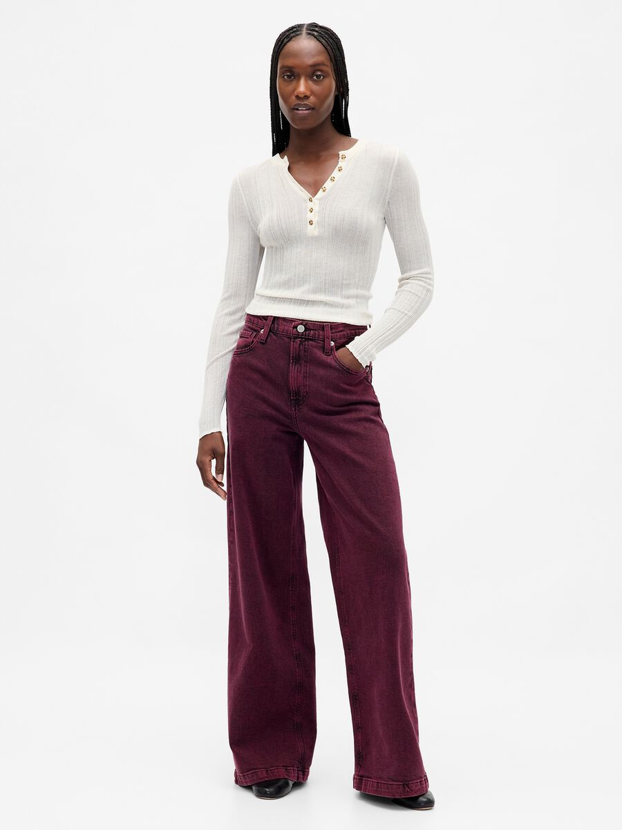 Purple wide-leg trousers in stretch cotton_0