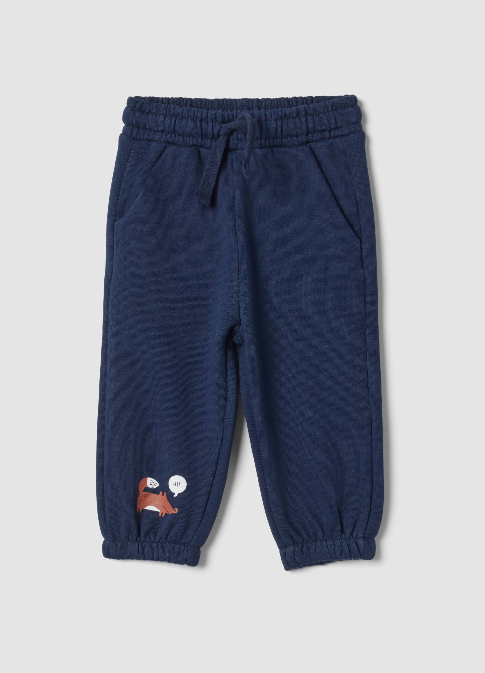 Midnight blue pure cotton oversized joggers with animal print