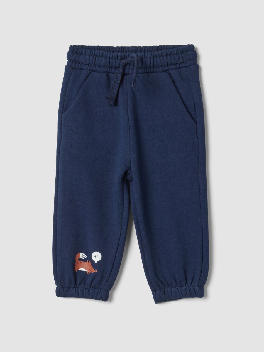 Pantaloni jogger blu notte in puro cotone over fit con stampa animaletto_0