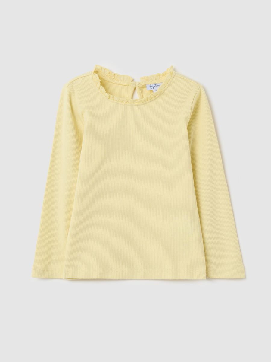 Ribbed T-shirt with long sleeves and frills_0