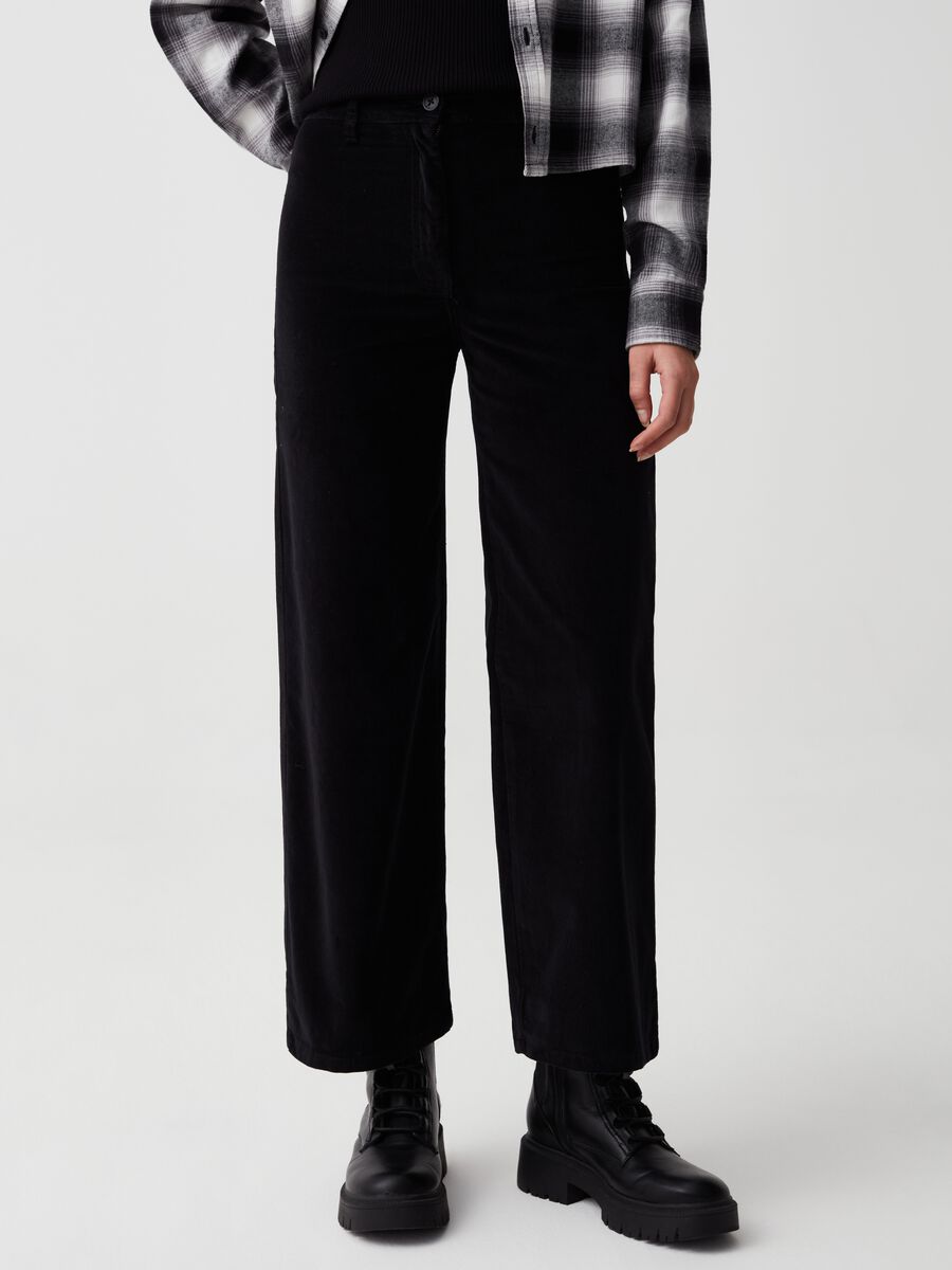 Pantaloni wide leg in velluto stretch_1