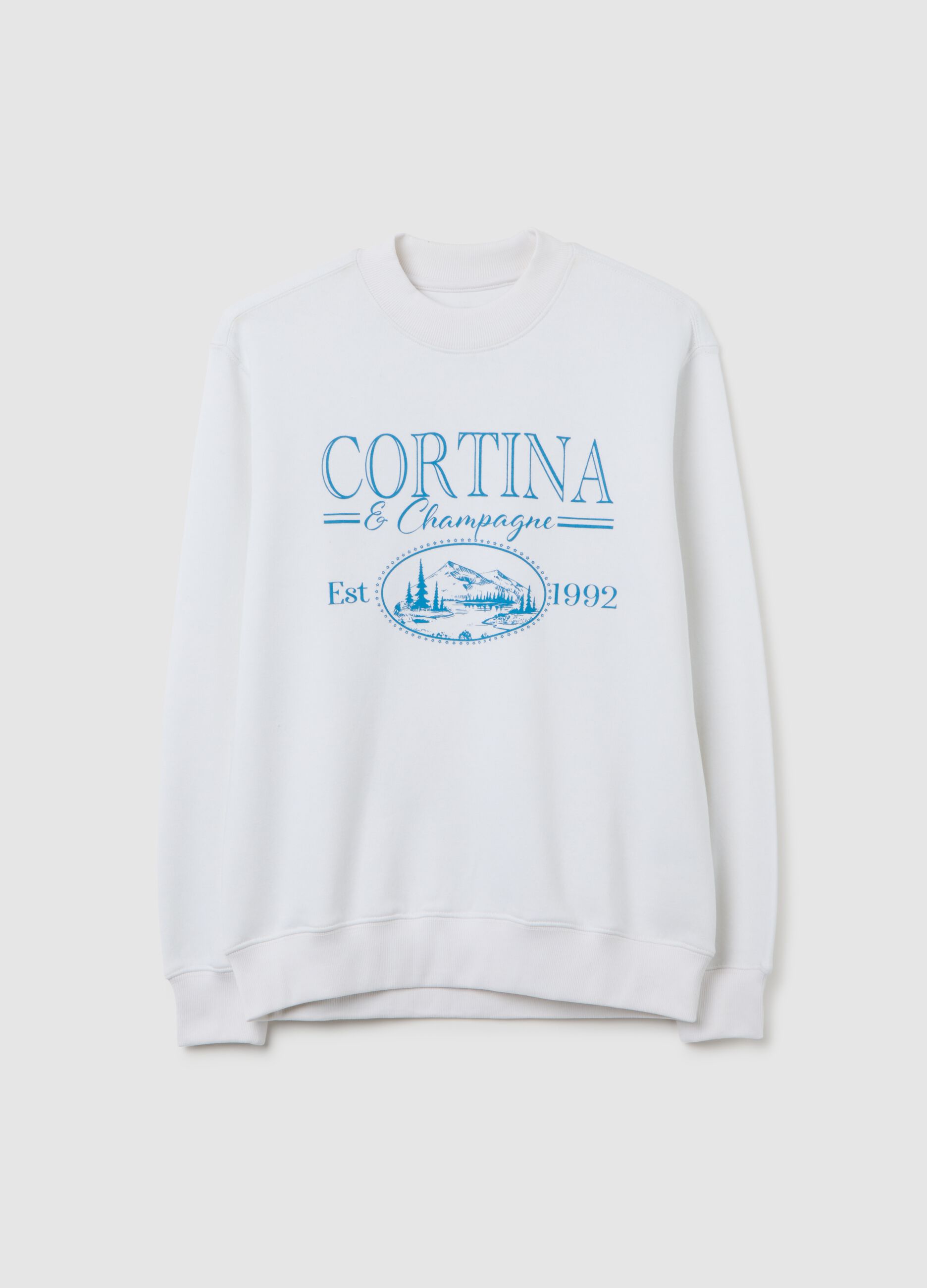 White cotton blend sweatshirt, regular fit crewneck