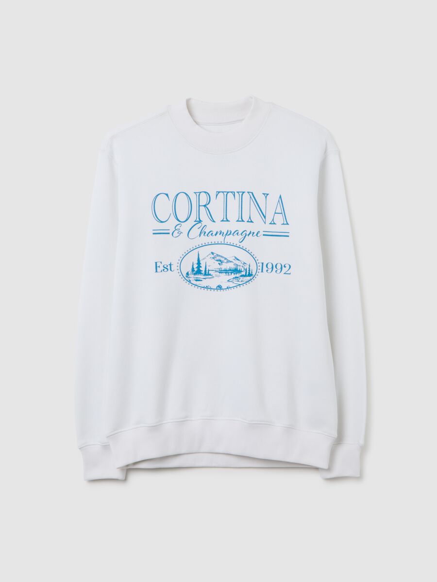 White cotton blend sweatshirt, regular fit crewneck_0