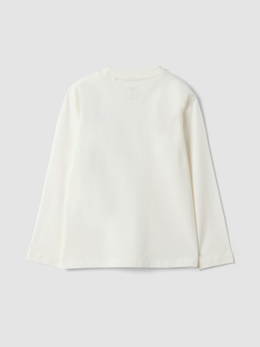 T-shirt bianca in puro cotone organico con stampa college per bambino_1