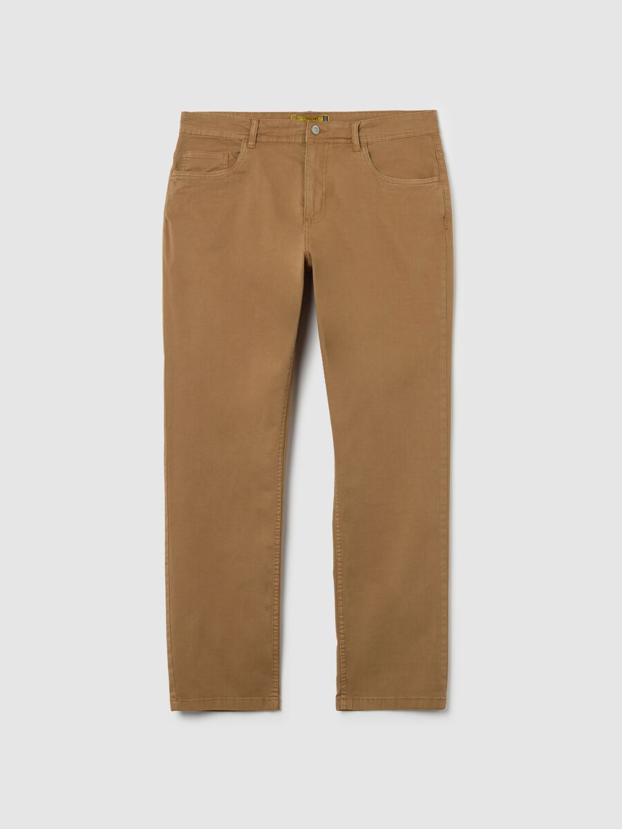 Brown stretch cotton trousers with regular fit_4