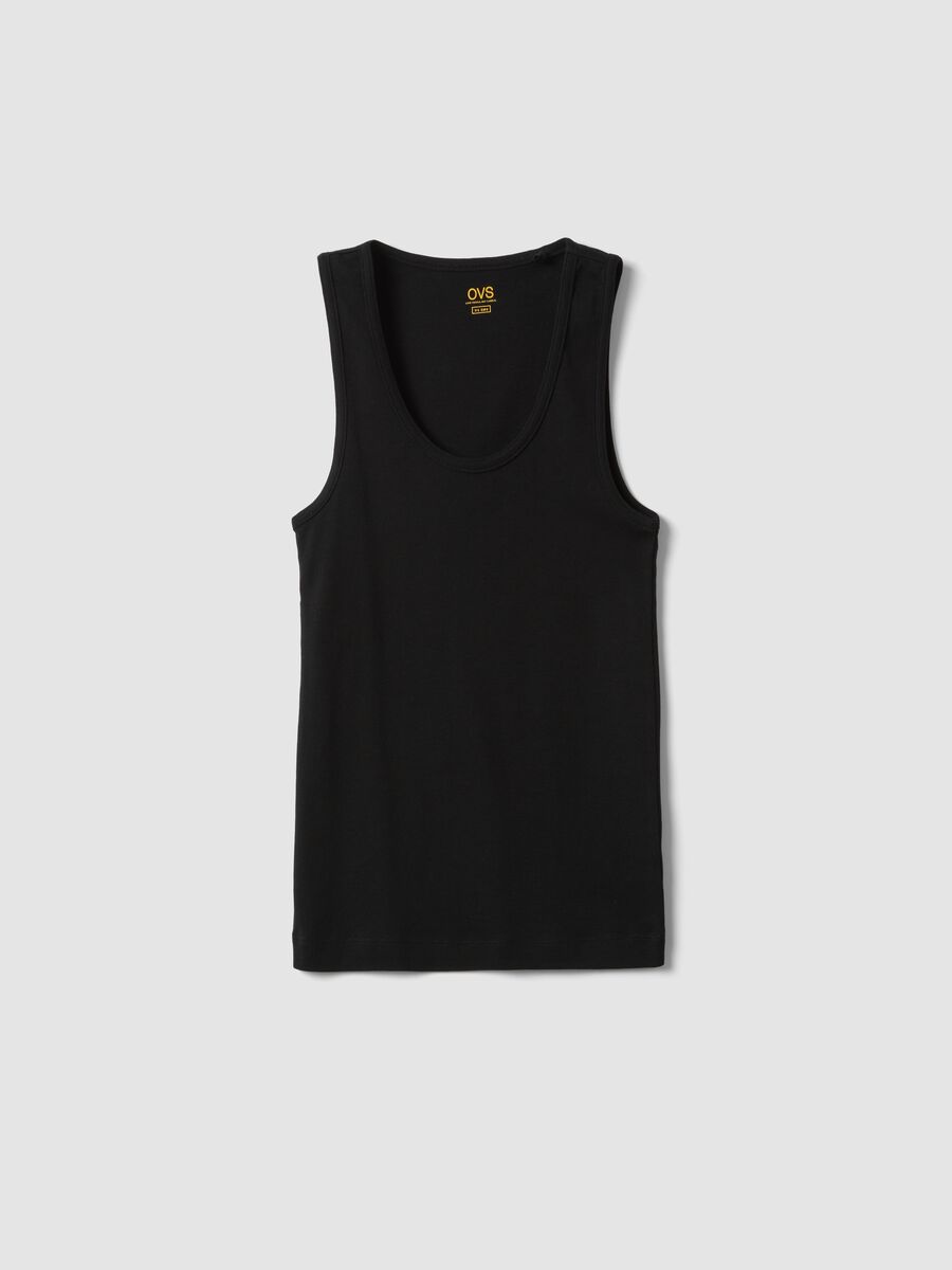 Tank top nero in puro cotone_0