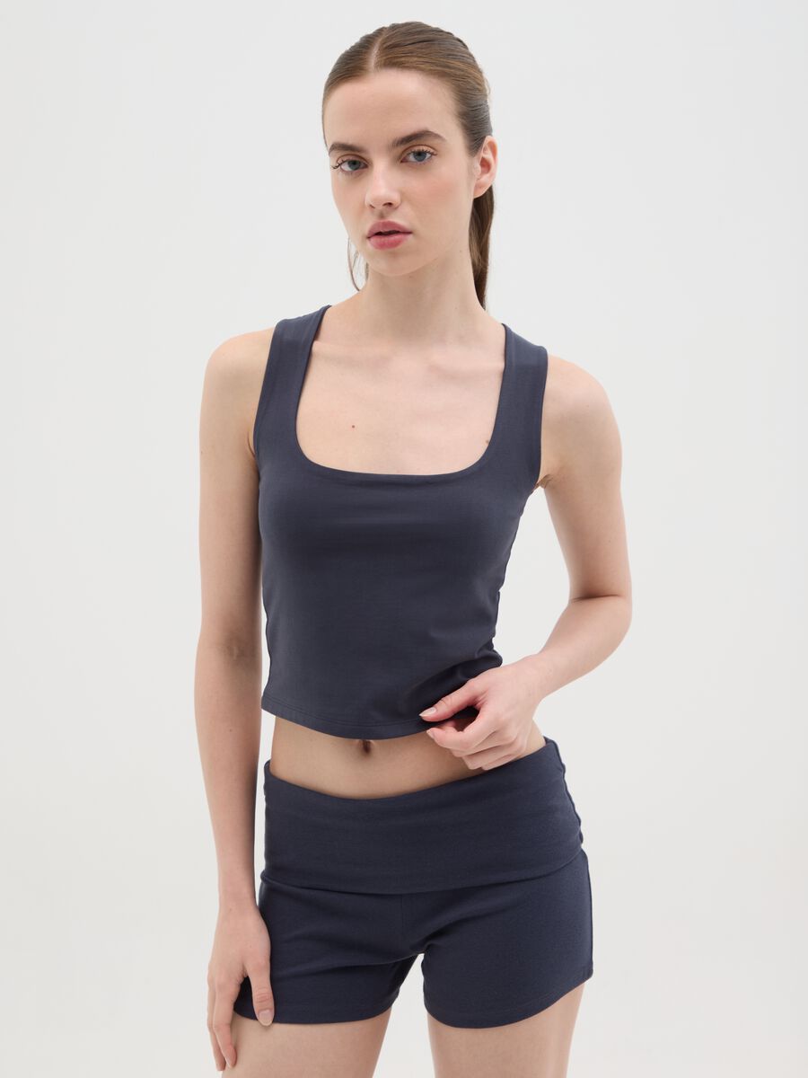 Women's blue fitted cotton tank top_0