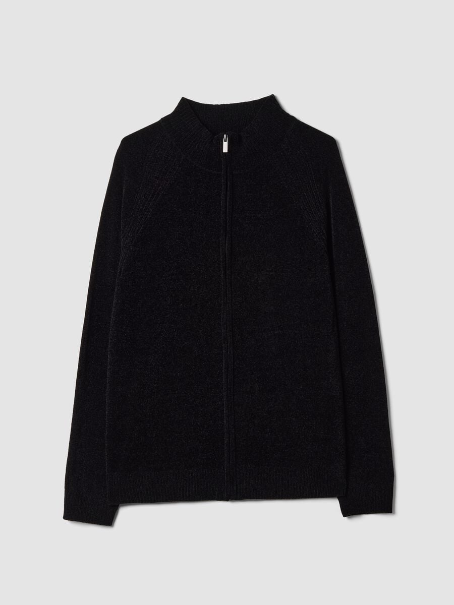 Cardigan nero full zip con colletto regular fit_4