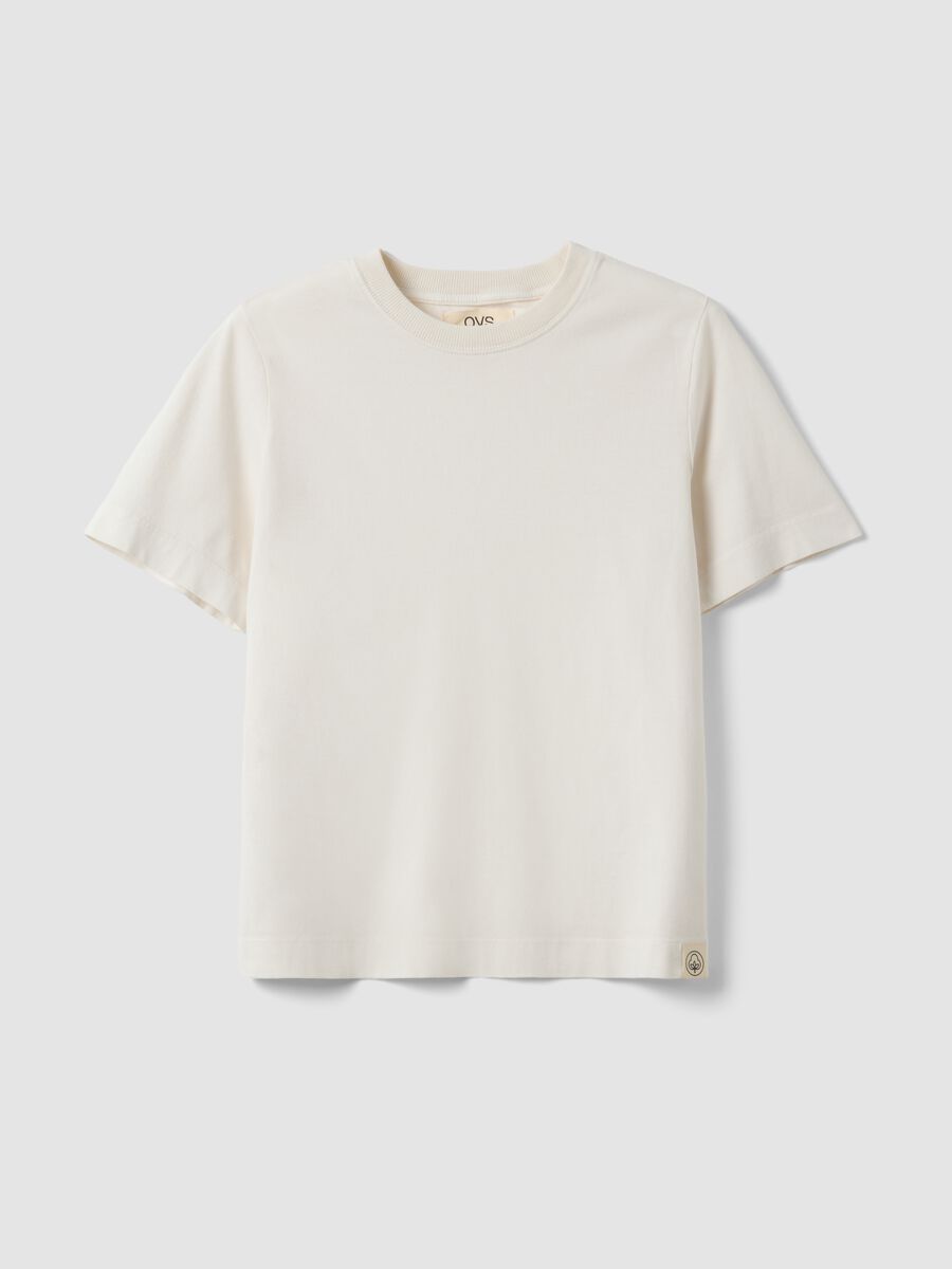 Beige short-sleeved pure cotton regular-fit T-shirt_0