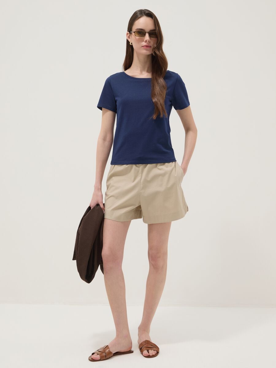 T-shirt blu in puro cotone a maniche corte_2