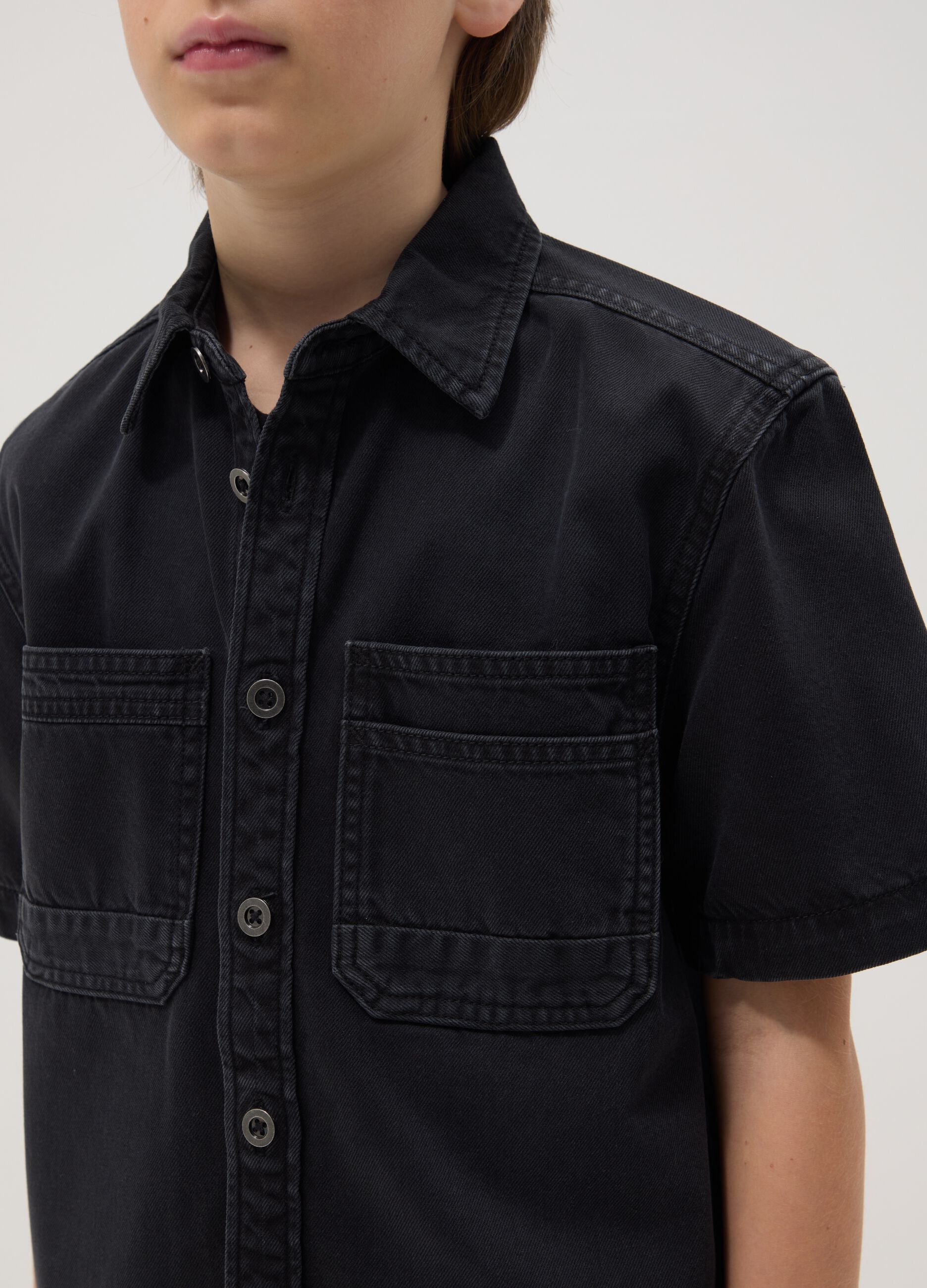 Black Short Sleeve Shirt in Pure Cotton
