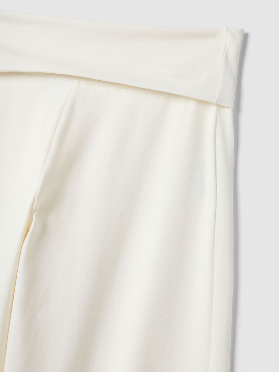 White wide leg stretch cotton jogger trousers_5