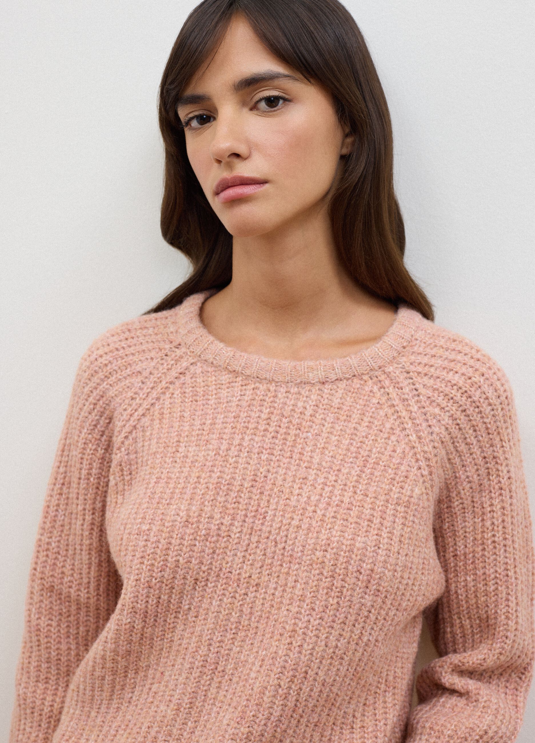 Pink ribbed stretch-wool jumper, regular fit