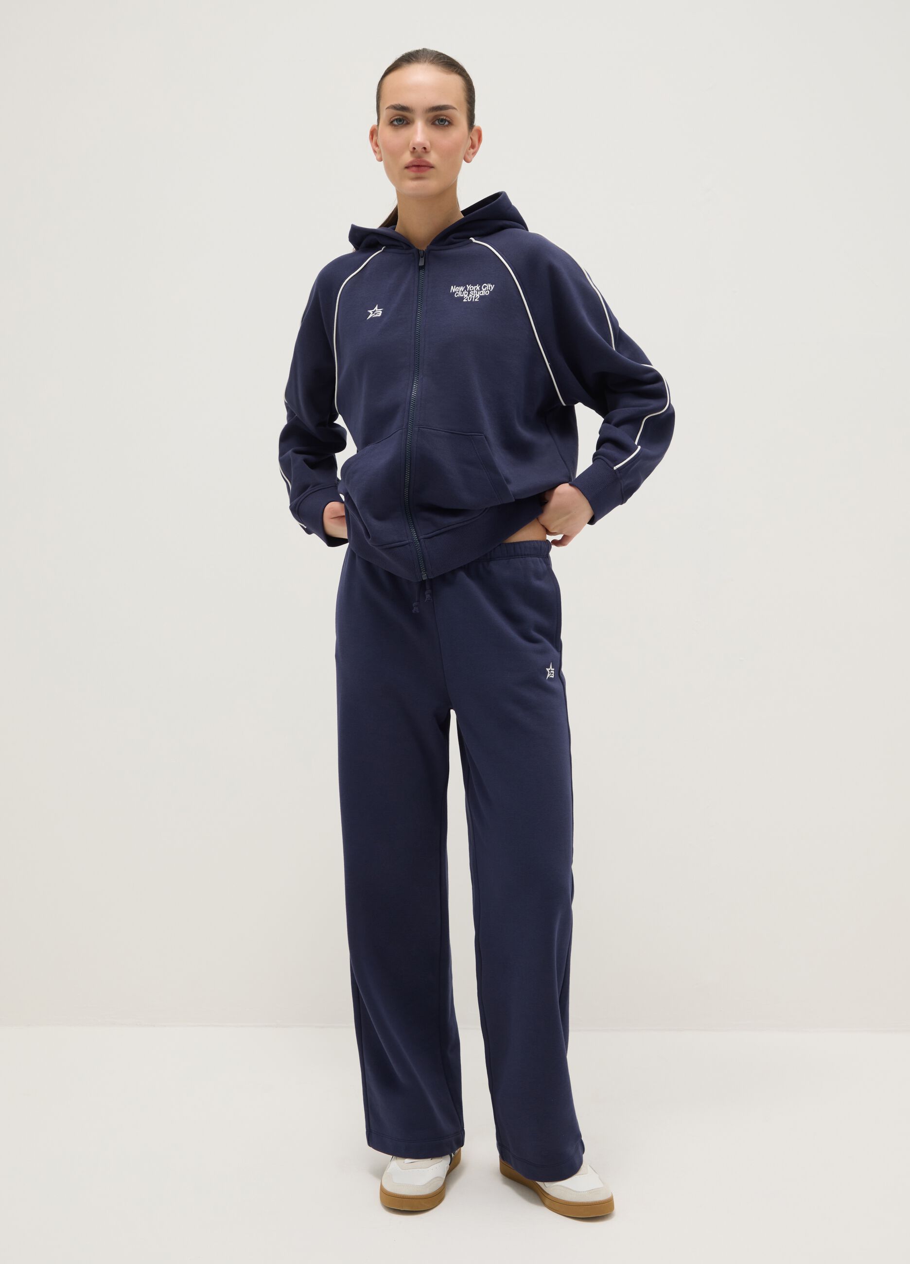 Blue hoodie with zip in cotton blend relaxed fit