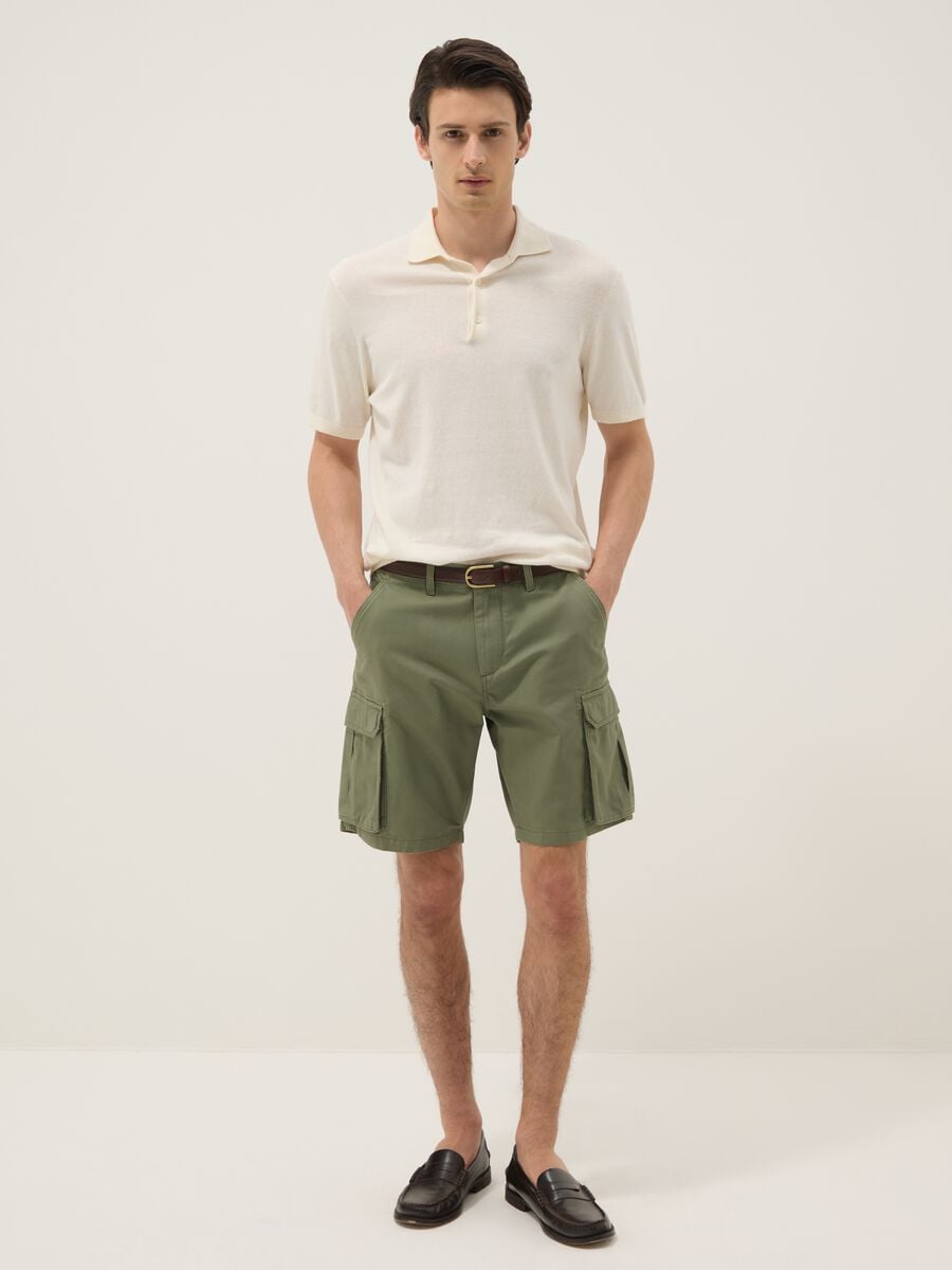 Green cotton cargo Bermuda shorts, regular fit_0