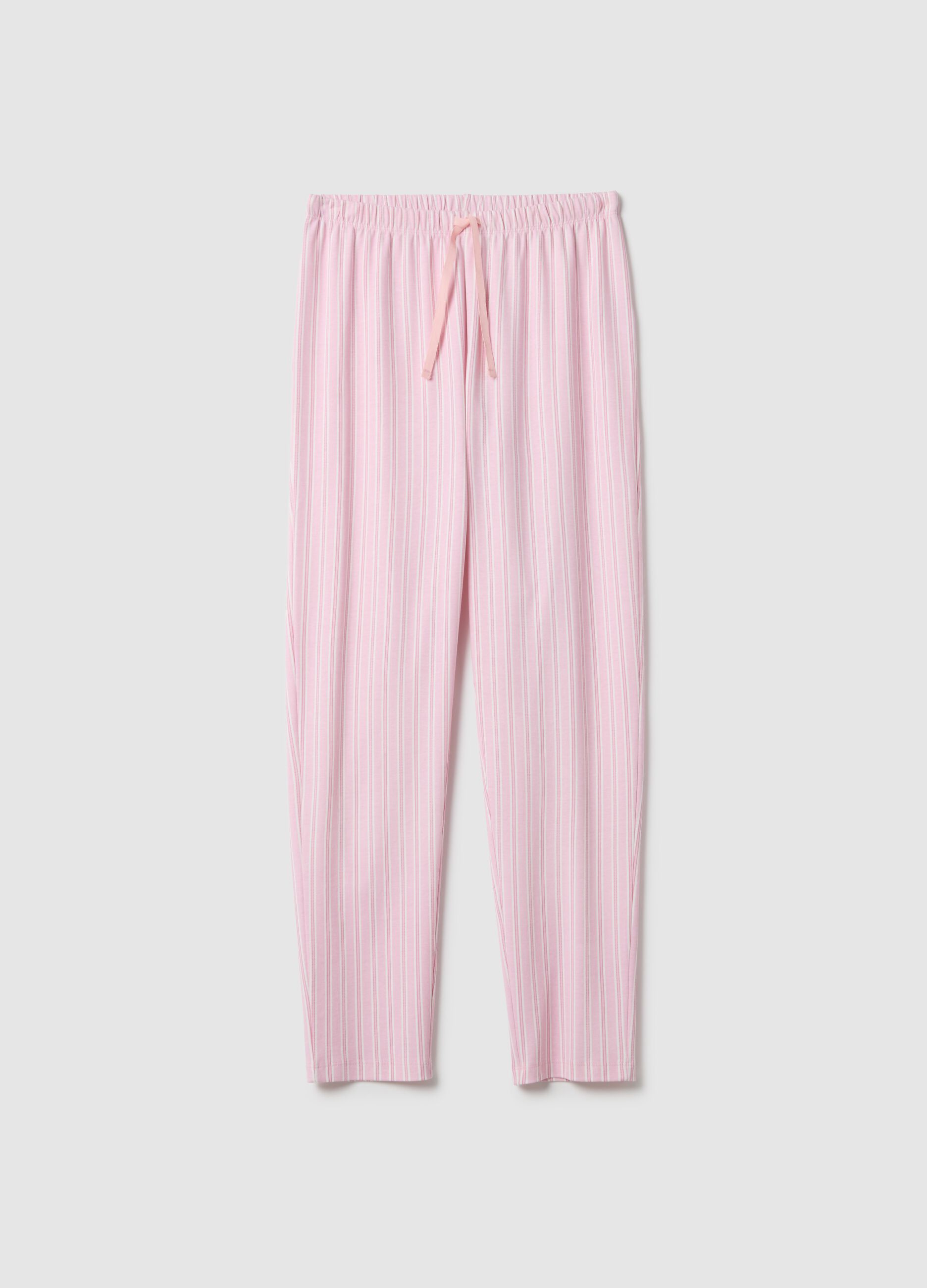 Pantaloni pigiama in puro cotone a righe rosa regular fit