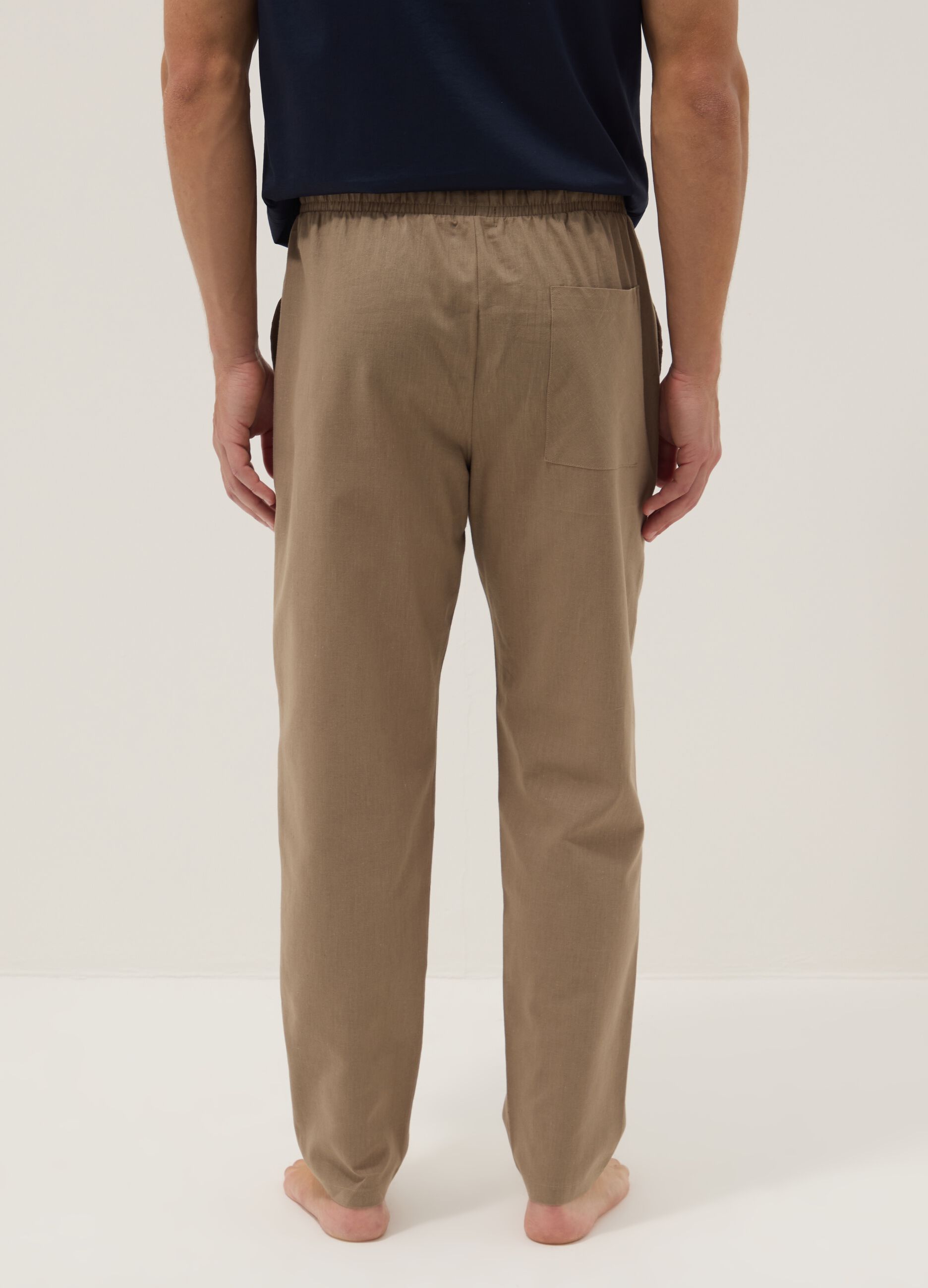 Beige cotton-linen blend pyjama trousers, relaxed fit