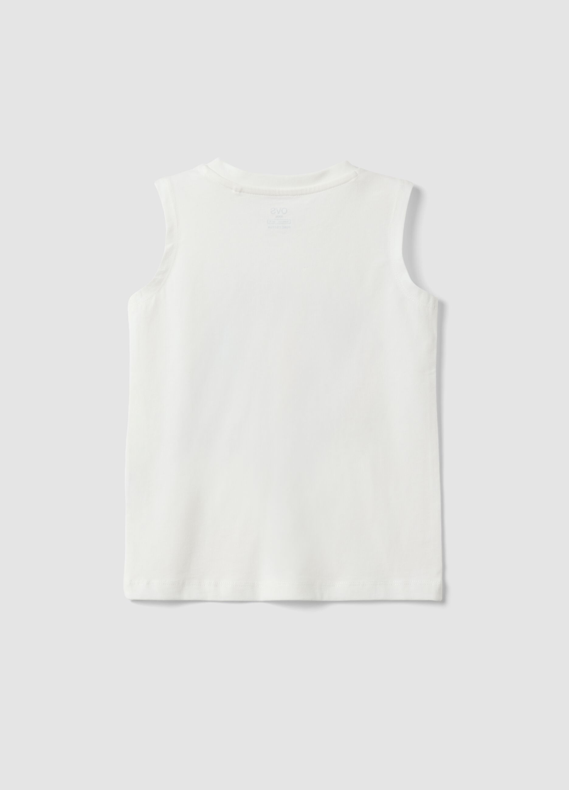 White pure cotton vest top with print