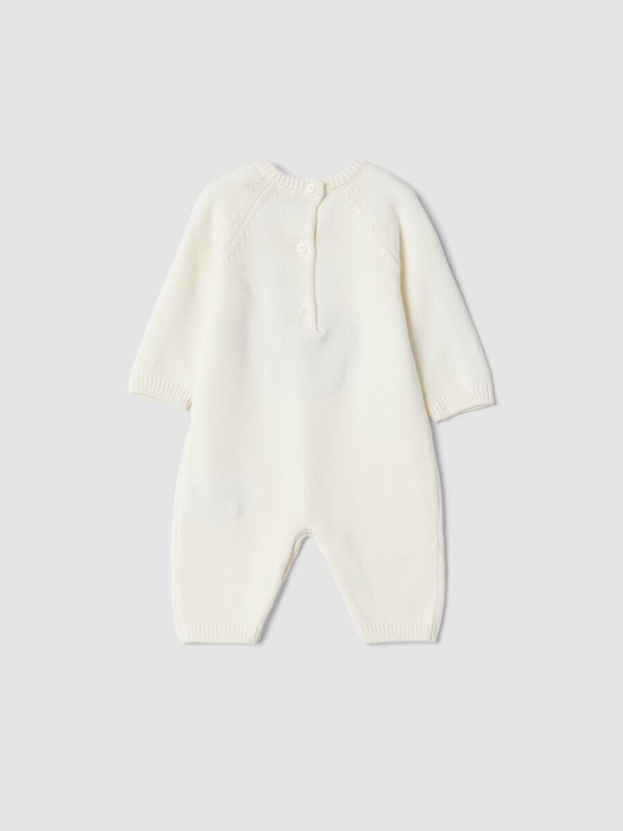 White 100% organic cotton baby sleepsuit with animal print_1