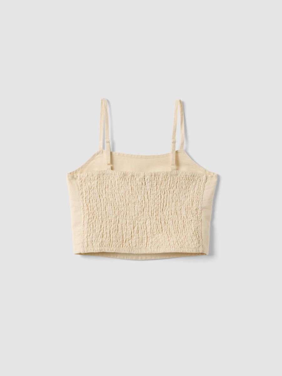 Top corto in misto lino e cotone beige da ragazza slim fit_4