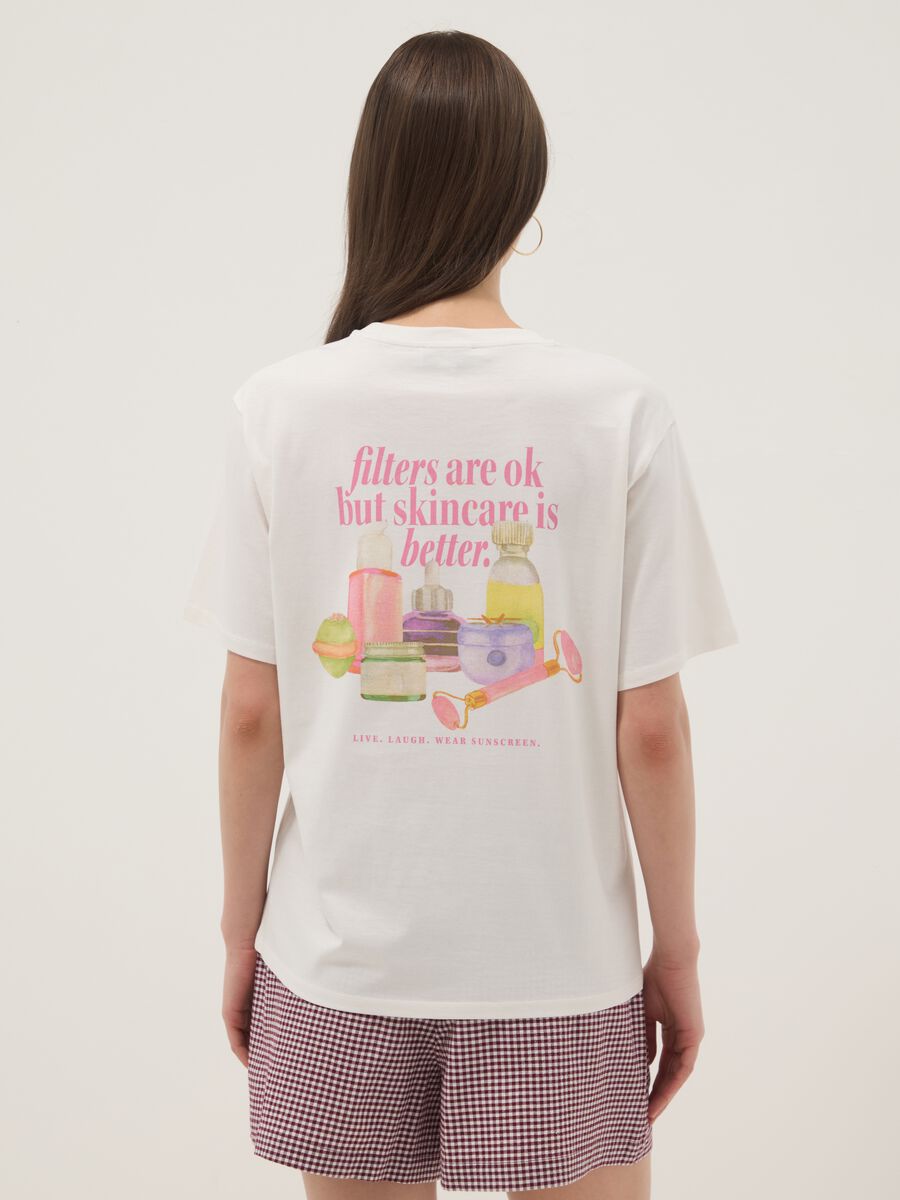 White pure cotton T-shirt with beauty slogan, relaxed fit_1
