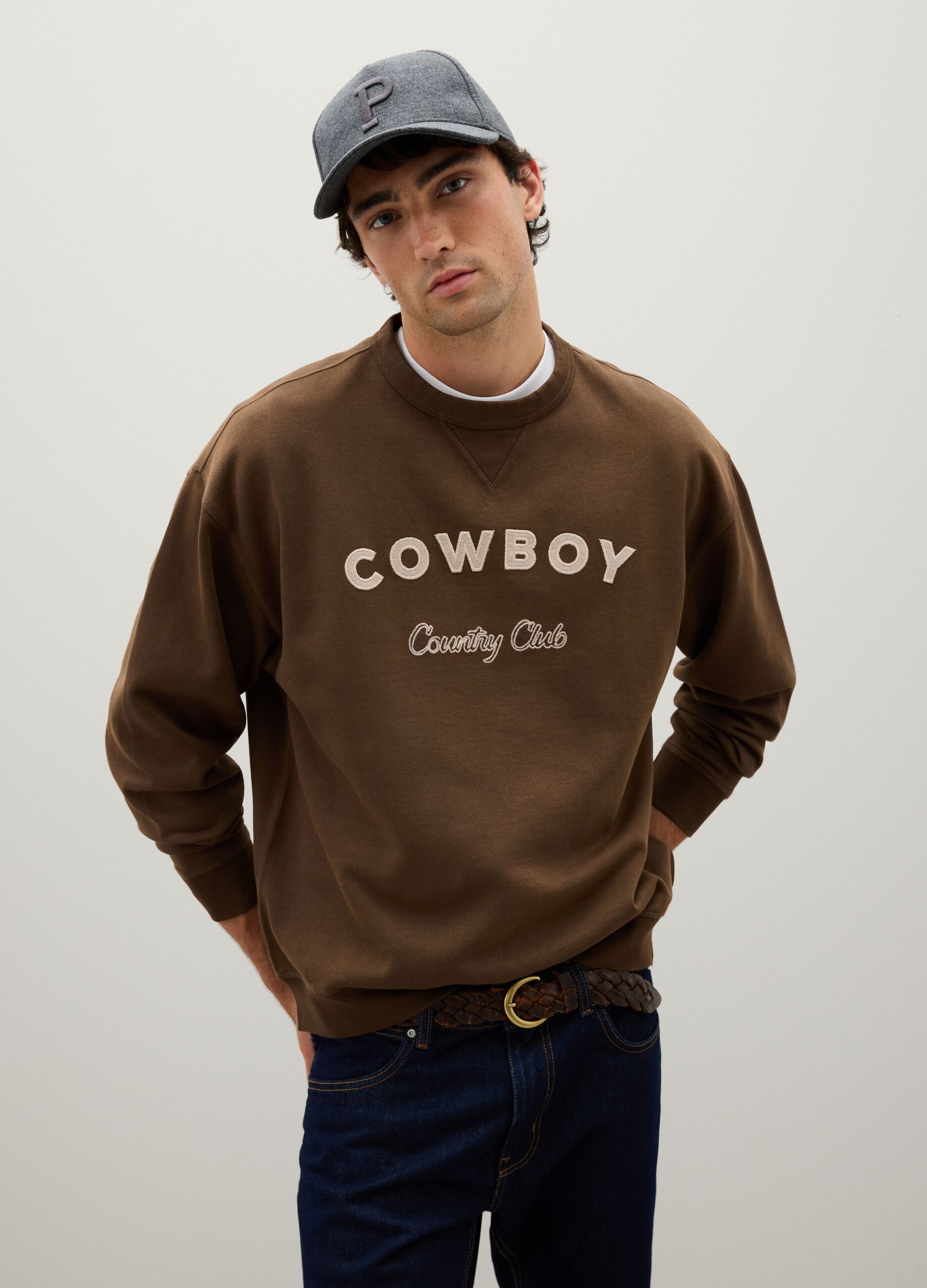 Brown pure cotton sweatshirt regular fit