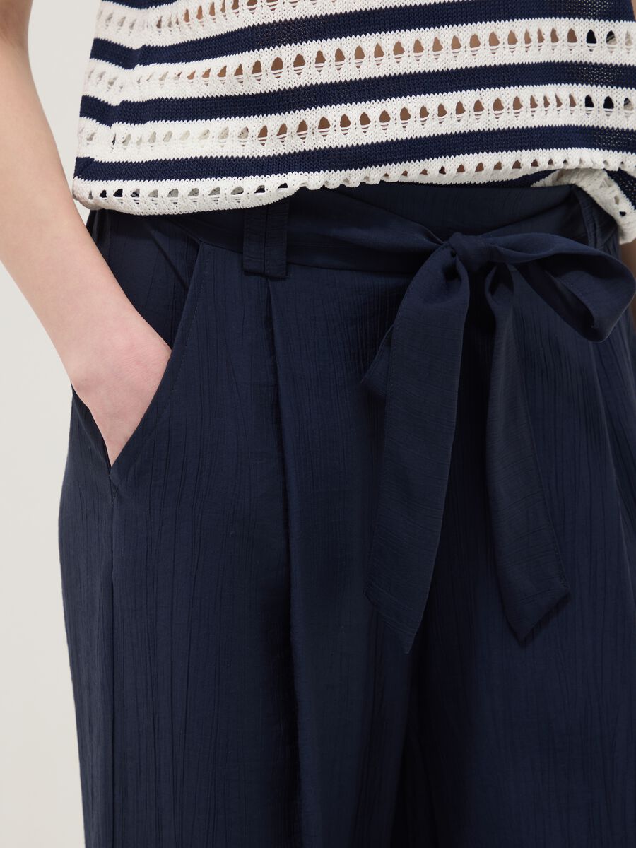 Pantaloni blu palazzo in misto viscosa regular fit_3
