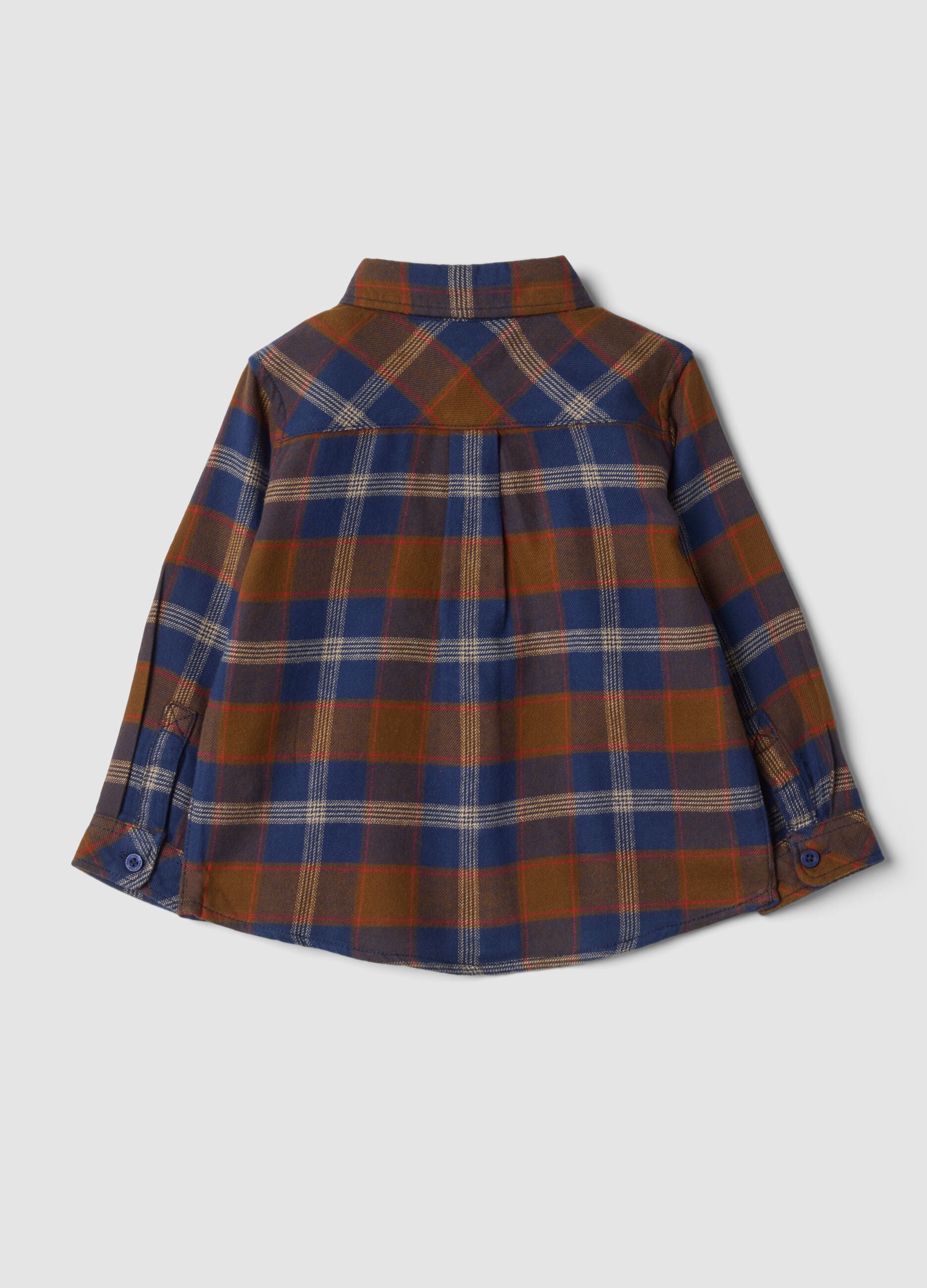 Camicia blu a quadri in puro cotone