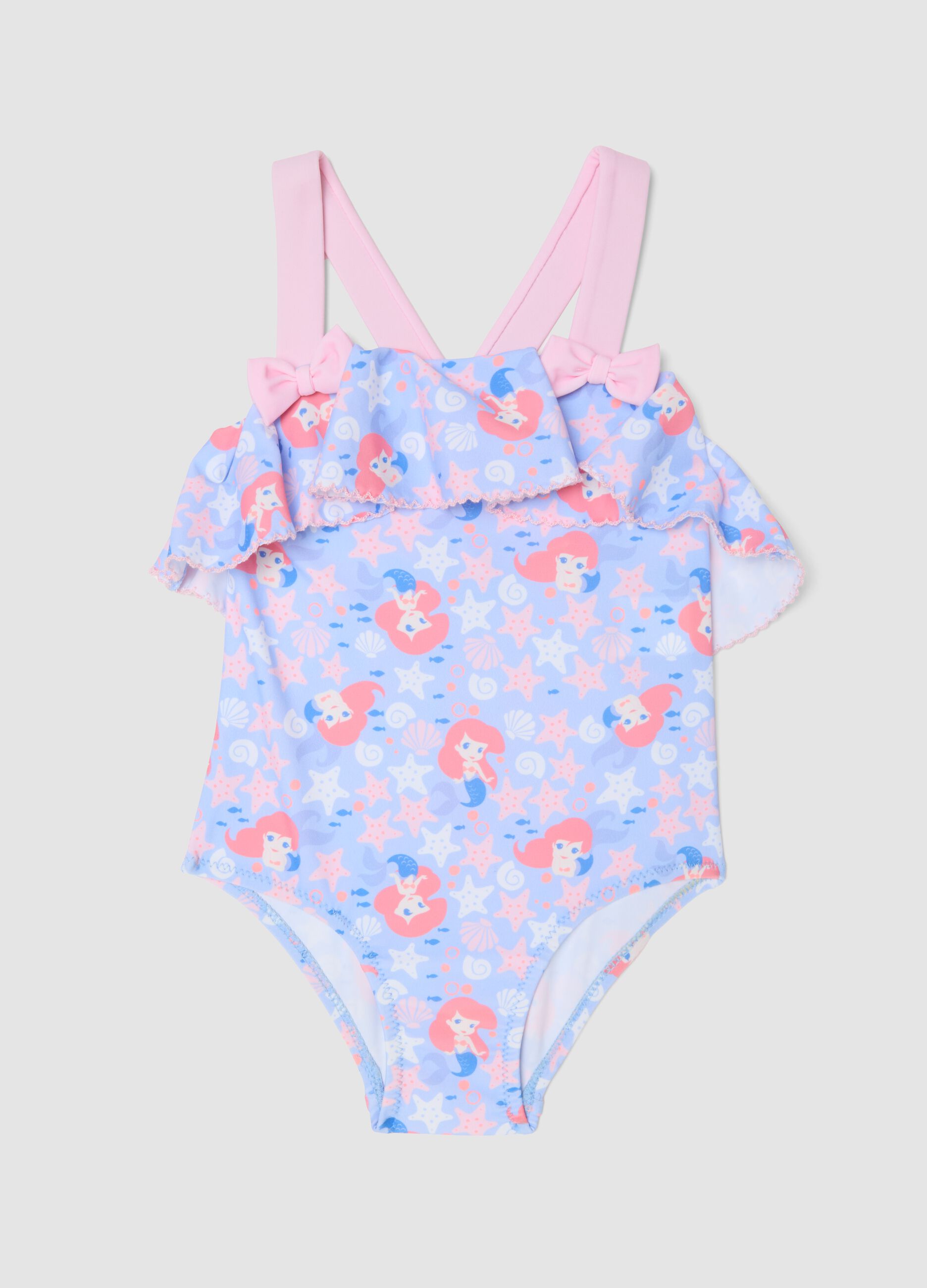 Baby girls&rsquo; light blue stretch swimsuit with frills