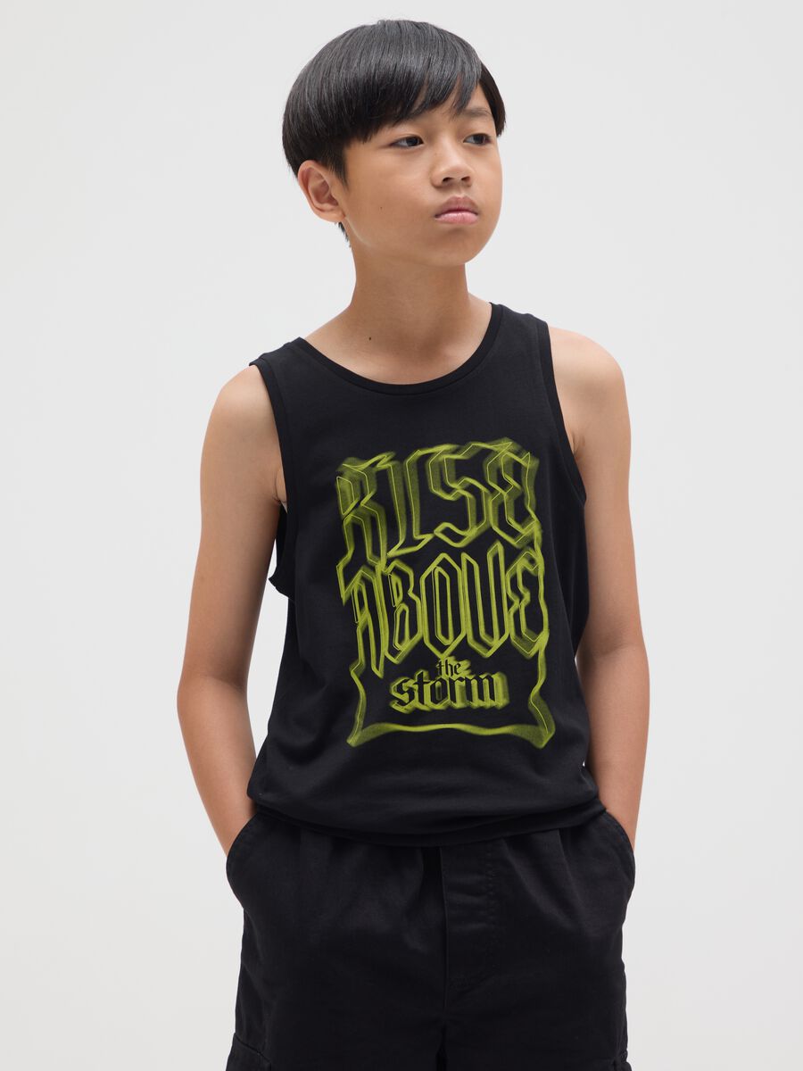 Black Tank Top with 'Rise Above the Storm' Print OVS Kids_0