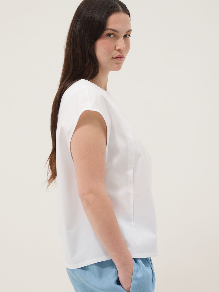 Blusa bianca in cotone elasticizzato_0
